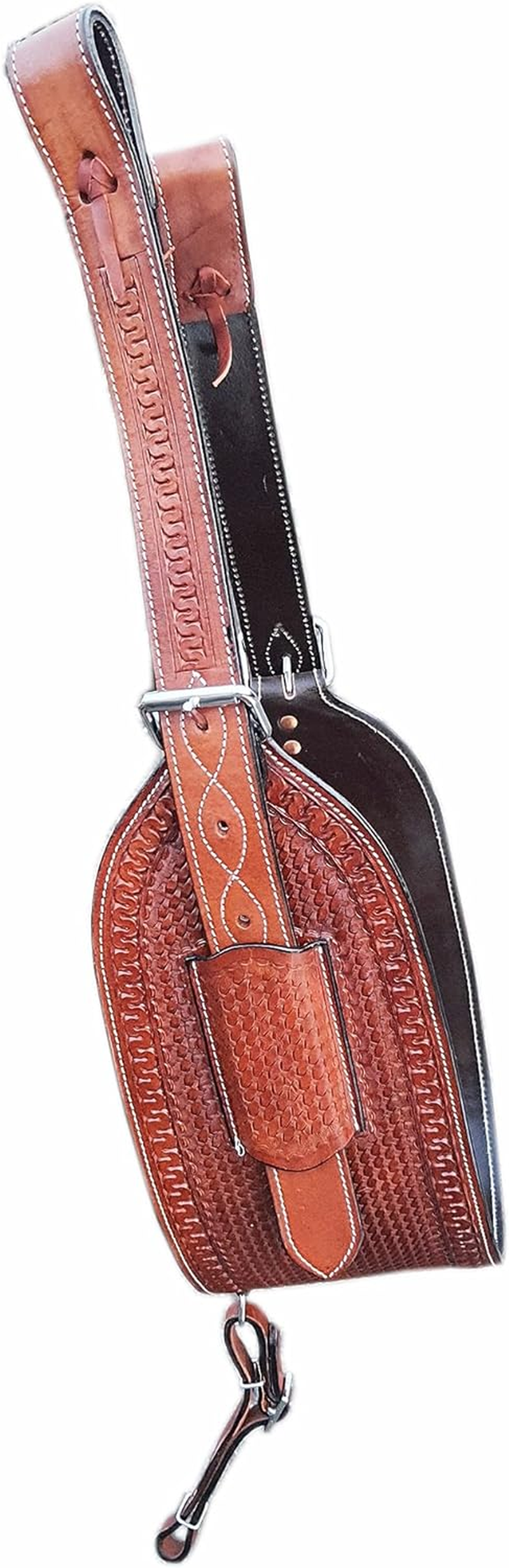Western Horse Floral Tooled Leather Rear Flank Saddle Roper Back Cinch with Billets (Tan)