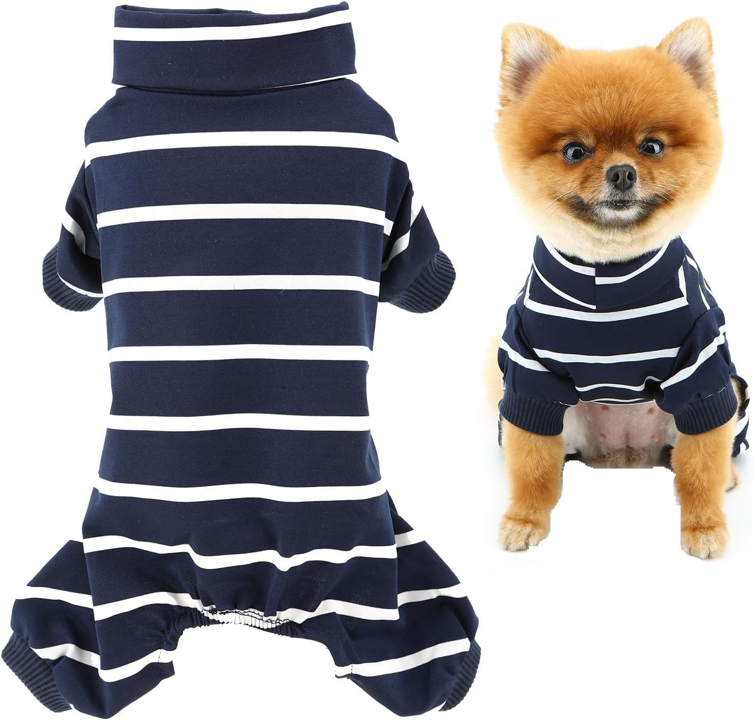 Striped Dog Pajamas for Small Dog Cooling Puppy Pullover Jumpsuit Stretchable Breathable Pet Pjs Summer Spring Pyjamas (Blue, M) image number 4