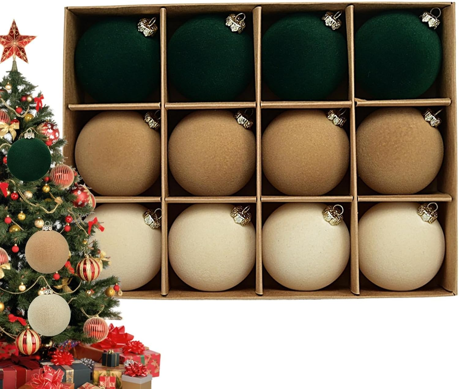 Christmas Tree Ball Ornaments, 12 Flocked Velvet Ball Ornament Flocking Balls Shatterproof Christmas Tree Ornaments Velvet Balls Supplies for Christmas Wreath, Wedding image number 3