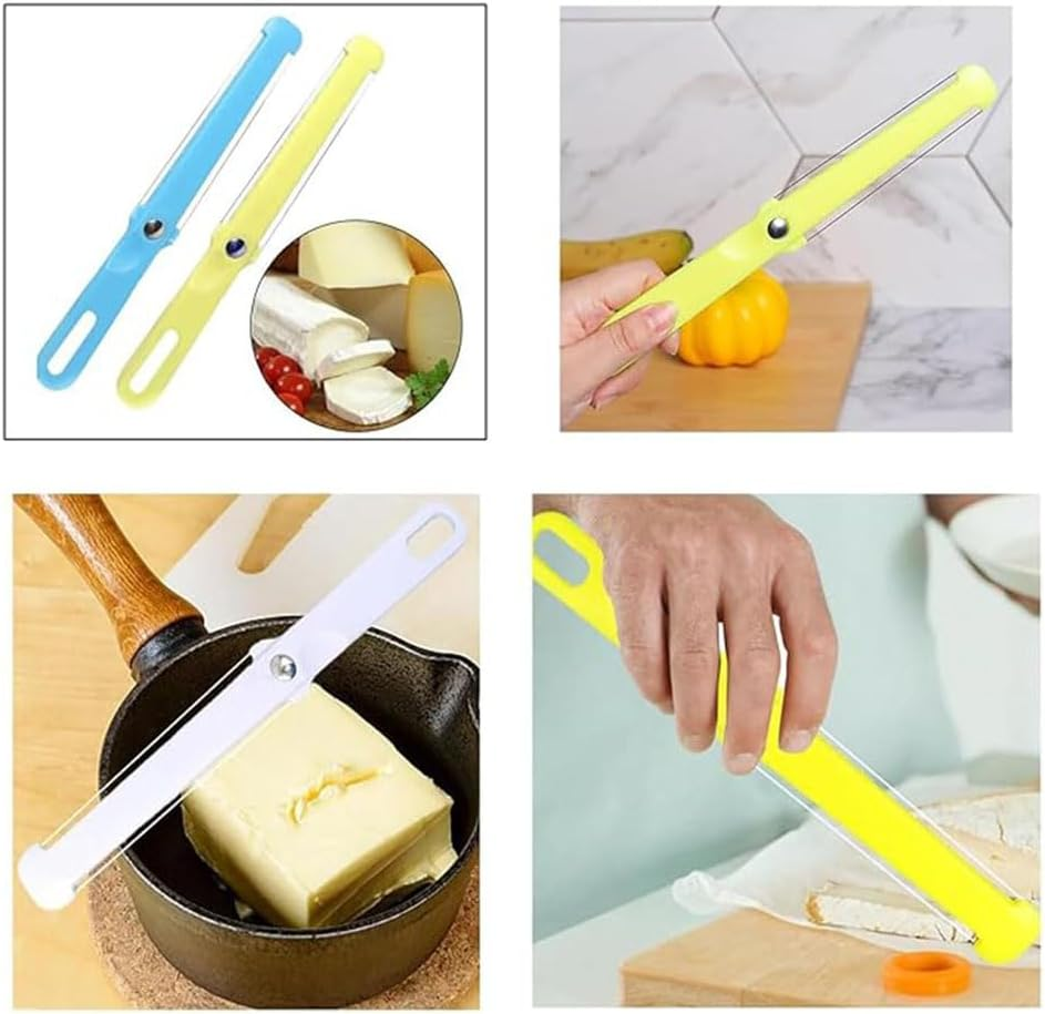 3Pcs Food Grade Cheese Slicer,Plastic Cheese Slice,Multifunctional Butter Cheese Cutter with Wire,Cheese Cutter Kitchen Gadgets for Soft Cheese, Butter, Cream, Icing (White, Yellow, Blue)