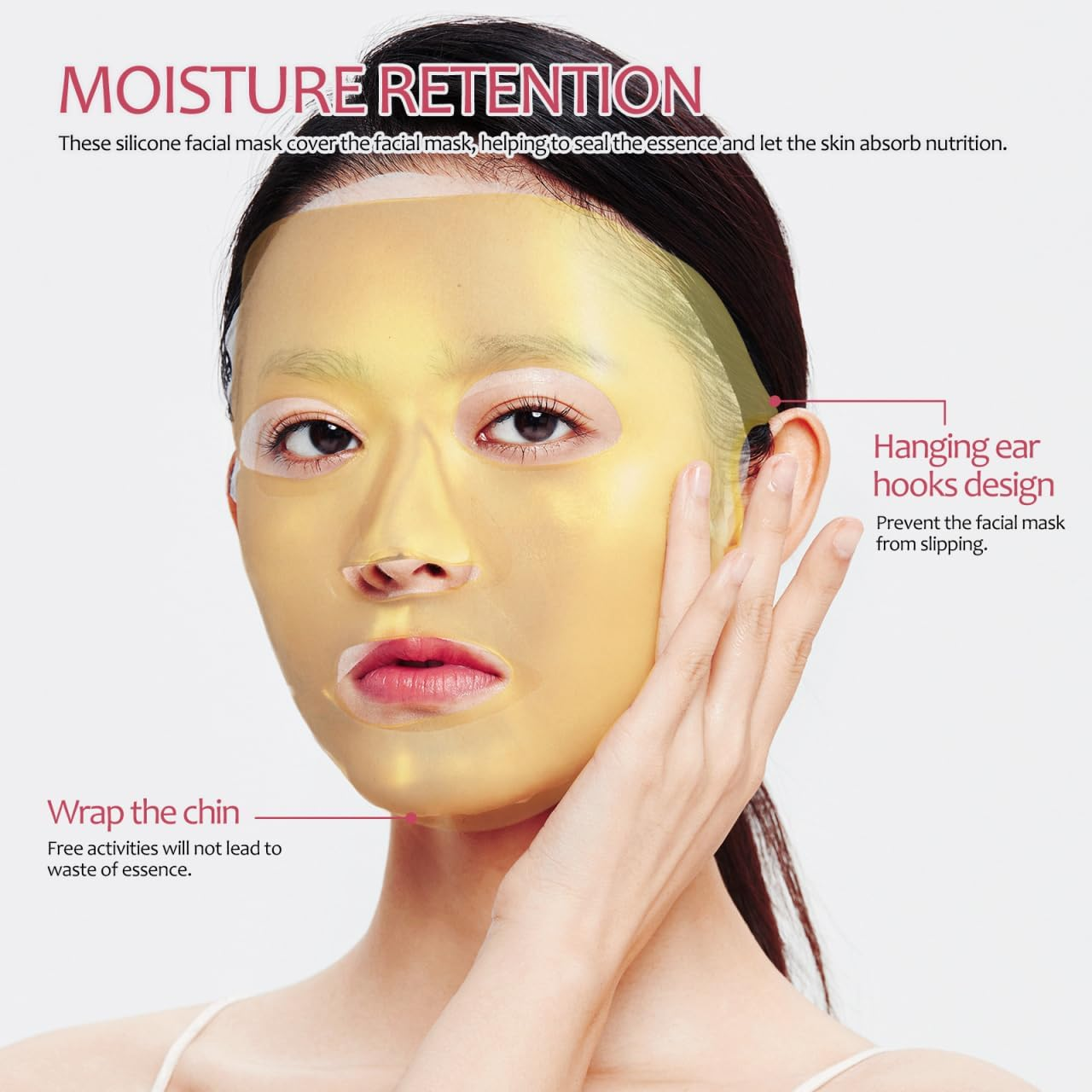 Reusable Silicone Face Mask Covers with Ear Hooks for Moisturizing Skin Care 3-Pack 10.63X6.69 Inch Protective Cover for Home Spa and Beauty Routine image number 2