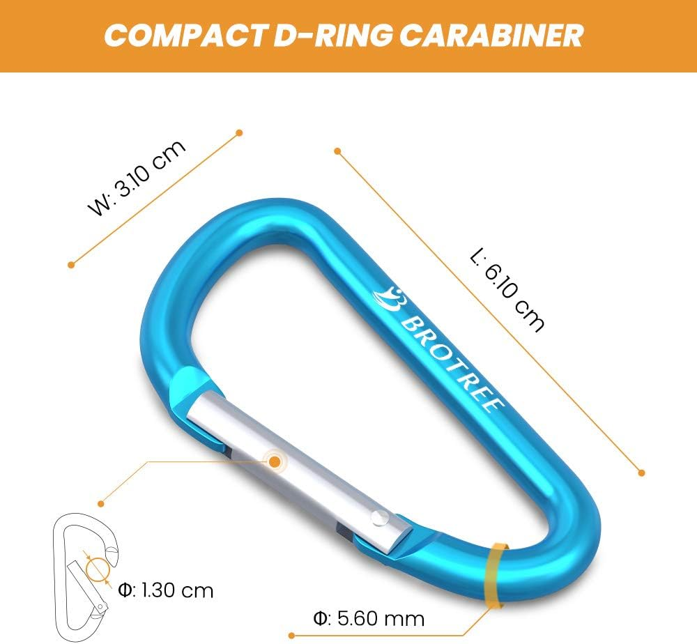 Brotree Small Carabiner Clips Mini Locking Carabiner - 6Cm Aluminum D-Ring - Screw Gate 2 X Grey Green image number 2