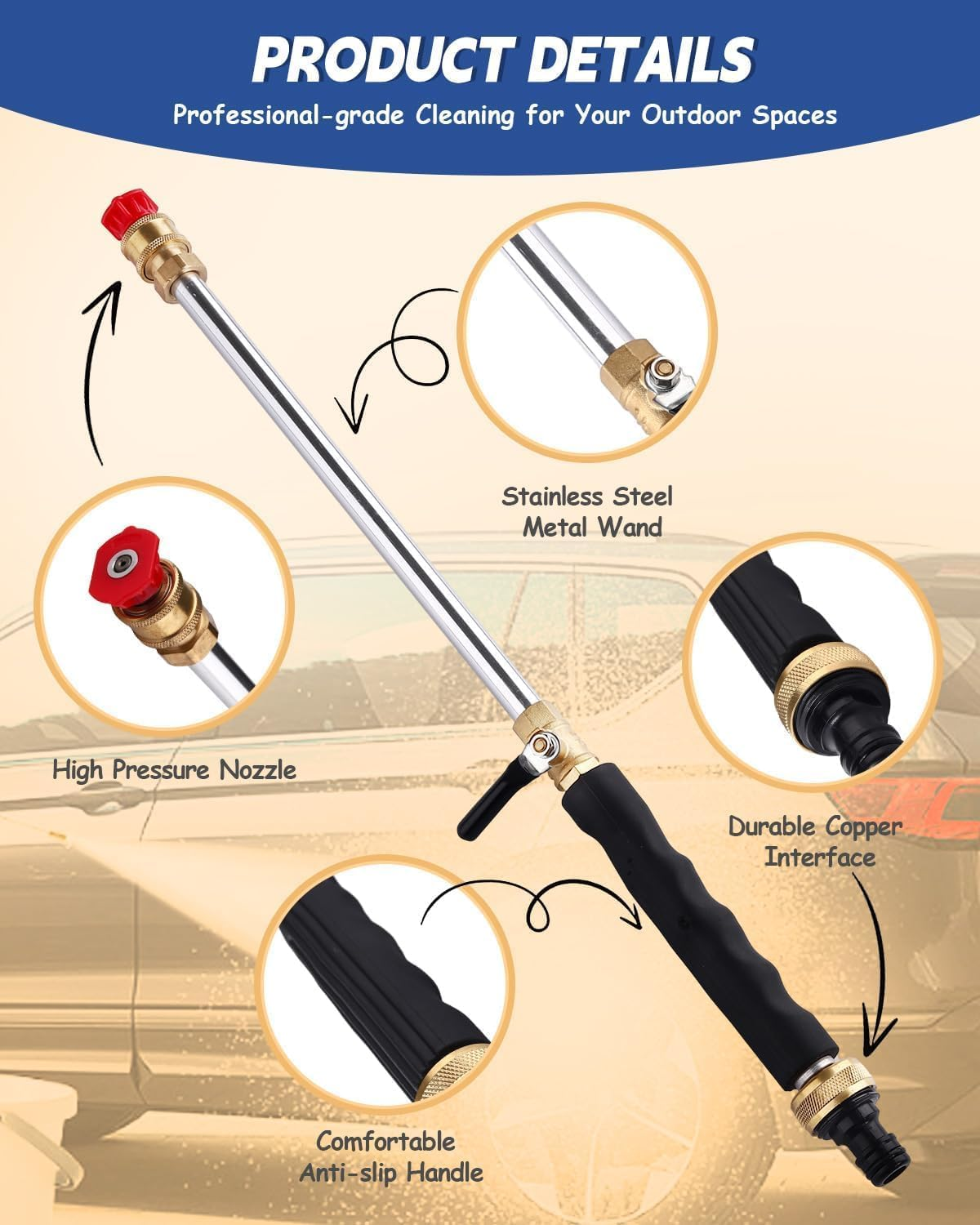 Garden Hose Power Washer, 2025 Upgraded Jet Nozzle, 2 High-Pressure Nozzles, Quick Connectors (Black) image number 3