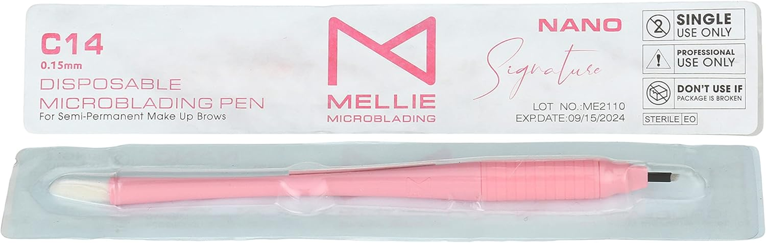 Mellie'S Signature Microblading Eyebrow Pen (Pack of 10) - Disposable Microblading Pen with Sterilized Blade, Comfortable Rubber Grip and Pigment Sponge for Flawless Bro (C14 NANO .15Mm, Pink) image number 2