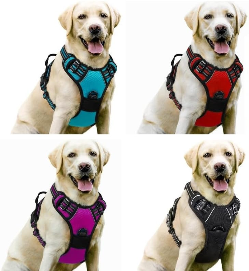 Dog Harness, No Pull Dog Harness and Lead Set for Small Medium Large Dogs No Choke Reflective Dog Harness with Front Clip Adjustable Soft Padded with (Black, Large) image number 1