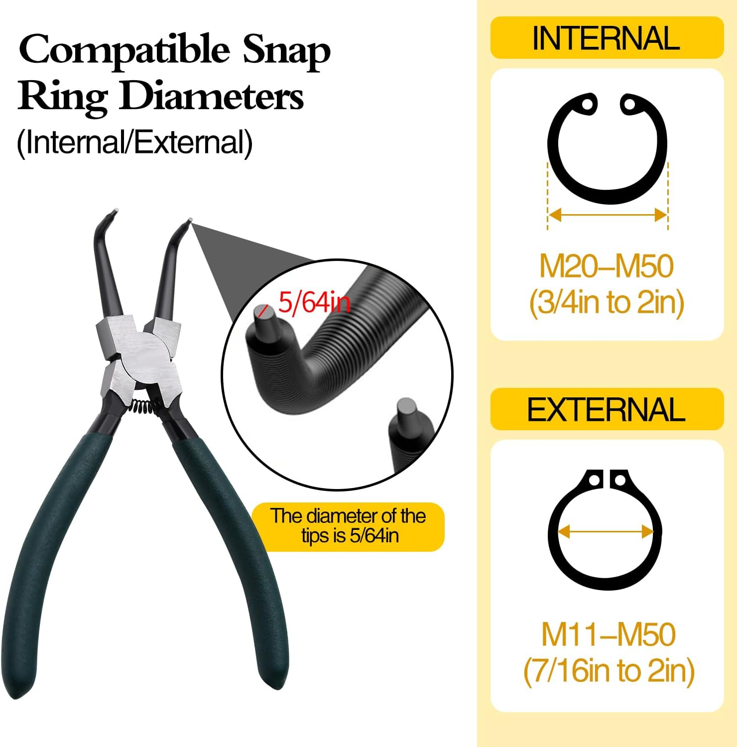 Snap Ring Pliers Set, 4Pcs 7" Internal/External Circlip Pliers Kit with Straight/Bent Jaw, Heavy Duty Precision Spring Loaded Pliers for Ring Remover Retaining and Remove Hoses, Gaskets image number 3