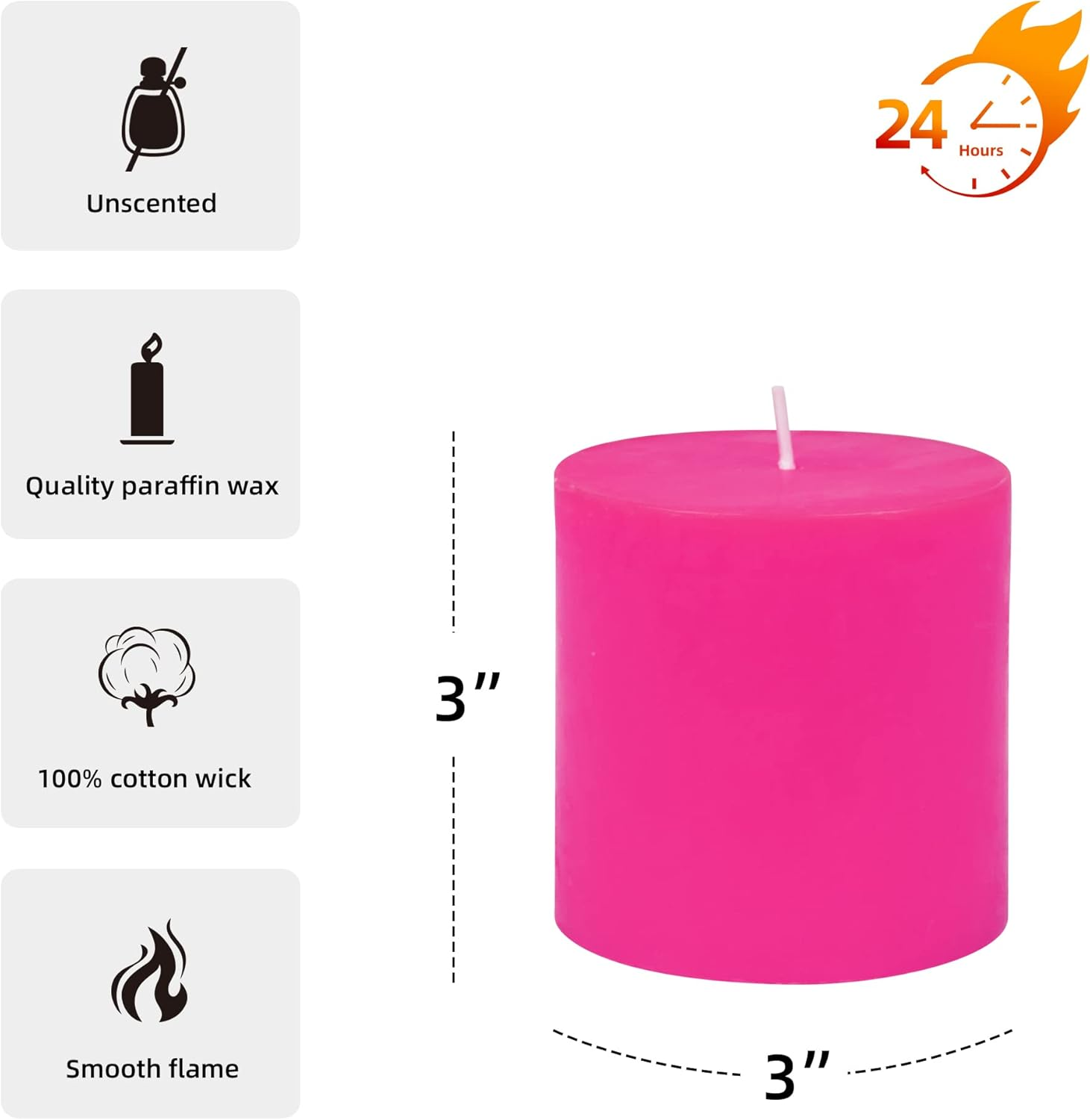 Zest Candle Pillar Candle, 3 by 3-Inch, Hot Pink image number 2