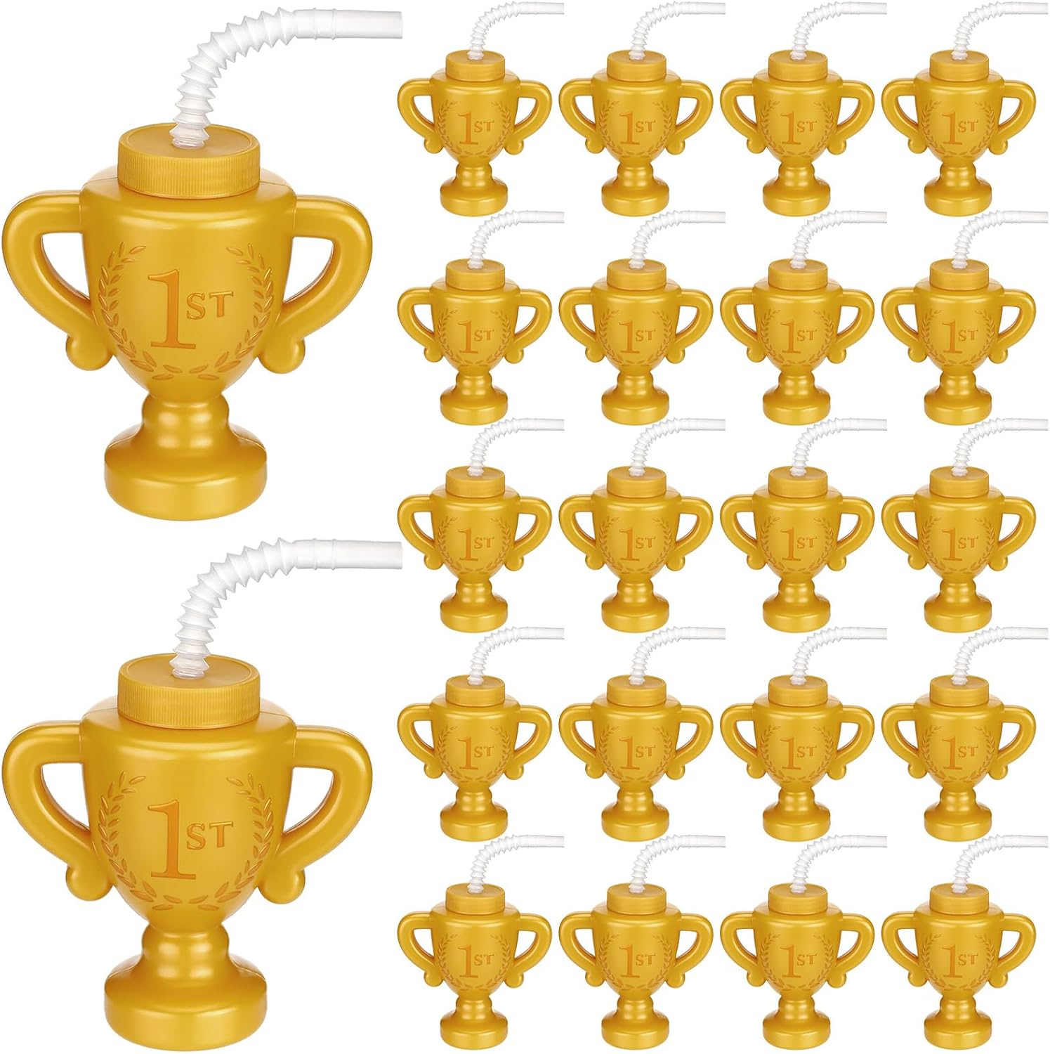 Meanplan 24 Pieces Race Car Trophy Cups with Straws Bulk for Kids 10 Oz Reusable Trophy Cups Golden Race Car Cups Creative Party Cups Bulk for Car Birthday Party Favors Decorations and Supplies image number 5