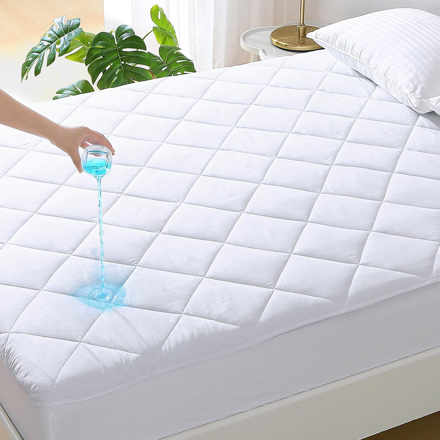 Quilted King Single Mattress Protector, YUGYVOB 100% Waterproof Mattress Protector, Cooling and Breathable Fitted Sheet, Deep Pocket 6"-21" image number 4