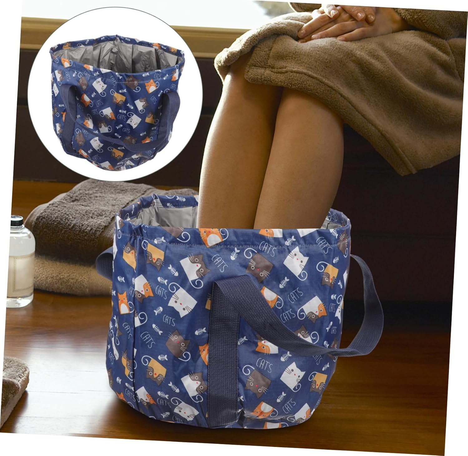 Minkissy Foldable Footbath Tub Large Foot Bath Basin Portable Foot Soaking Spa Tub Bag image number 3