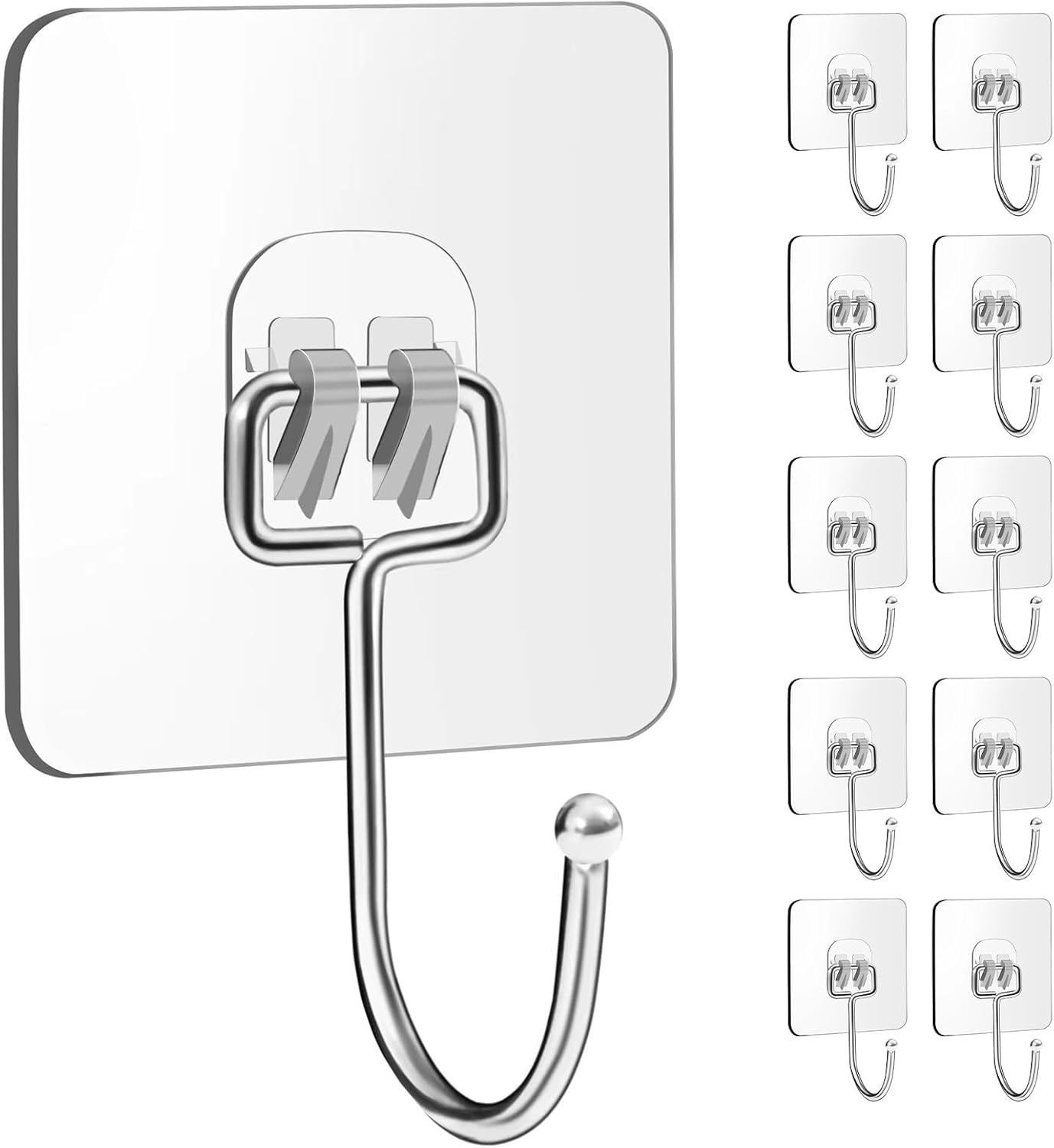 30 Packs Wall Hooks for Hanging Heavy Duty 22Lb(Max), Waterproof Transparent Self Adhesive Hooks Wall Hangers Sticky Hooks for Door Bathroom Shower Kitchen Outdoor Utility Hooks Hanger image number 4