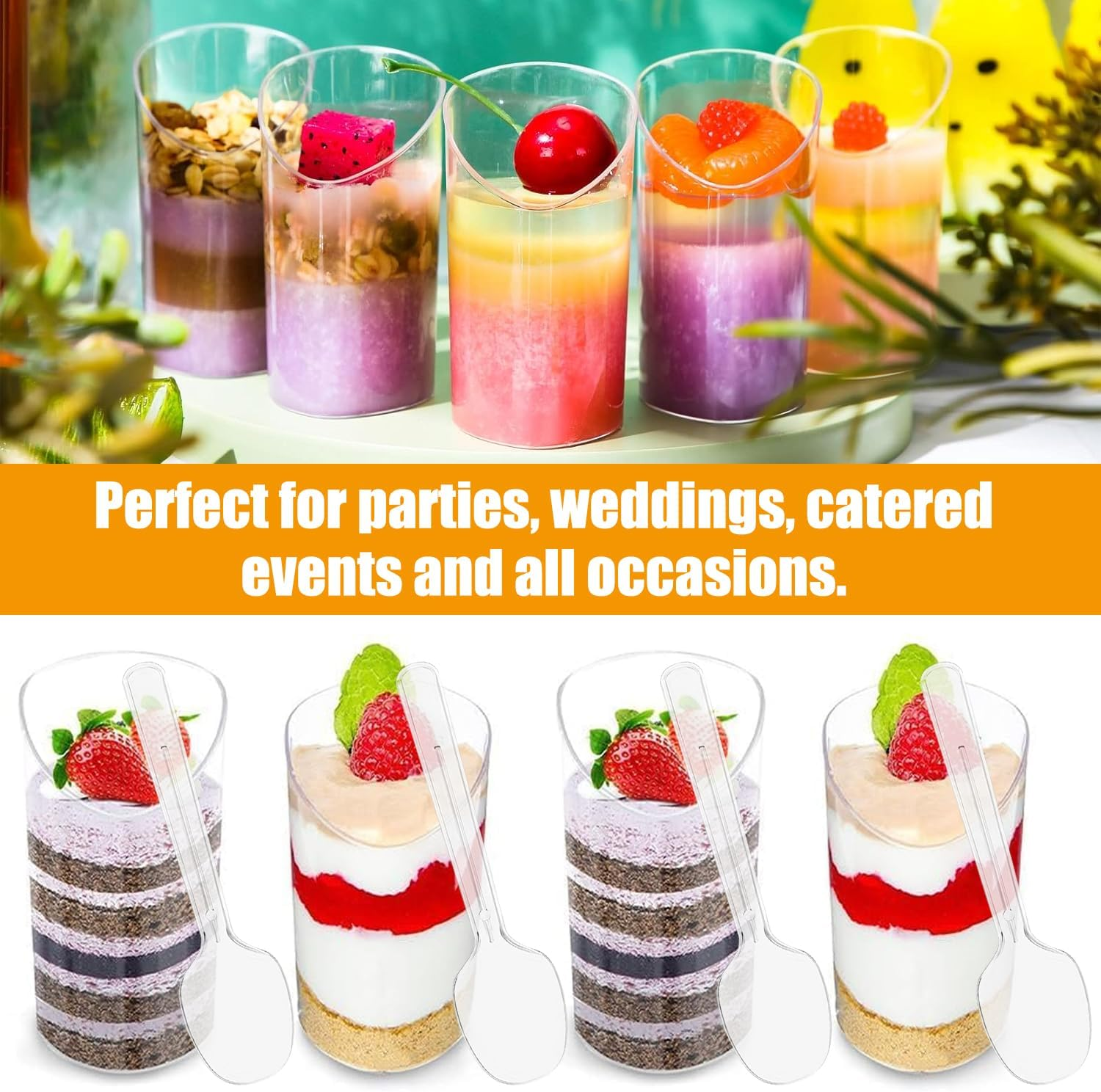 50-Pack Clear Dessert Cups with Spoons, 80Ml/2.7Oz Reusable Plastic Tasting Bowls for Appetizers Desserts Yogurt Mousse Jelly Pudding Ice Cream image number 2