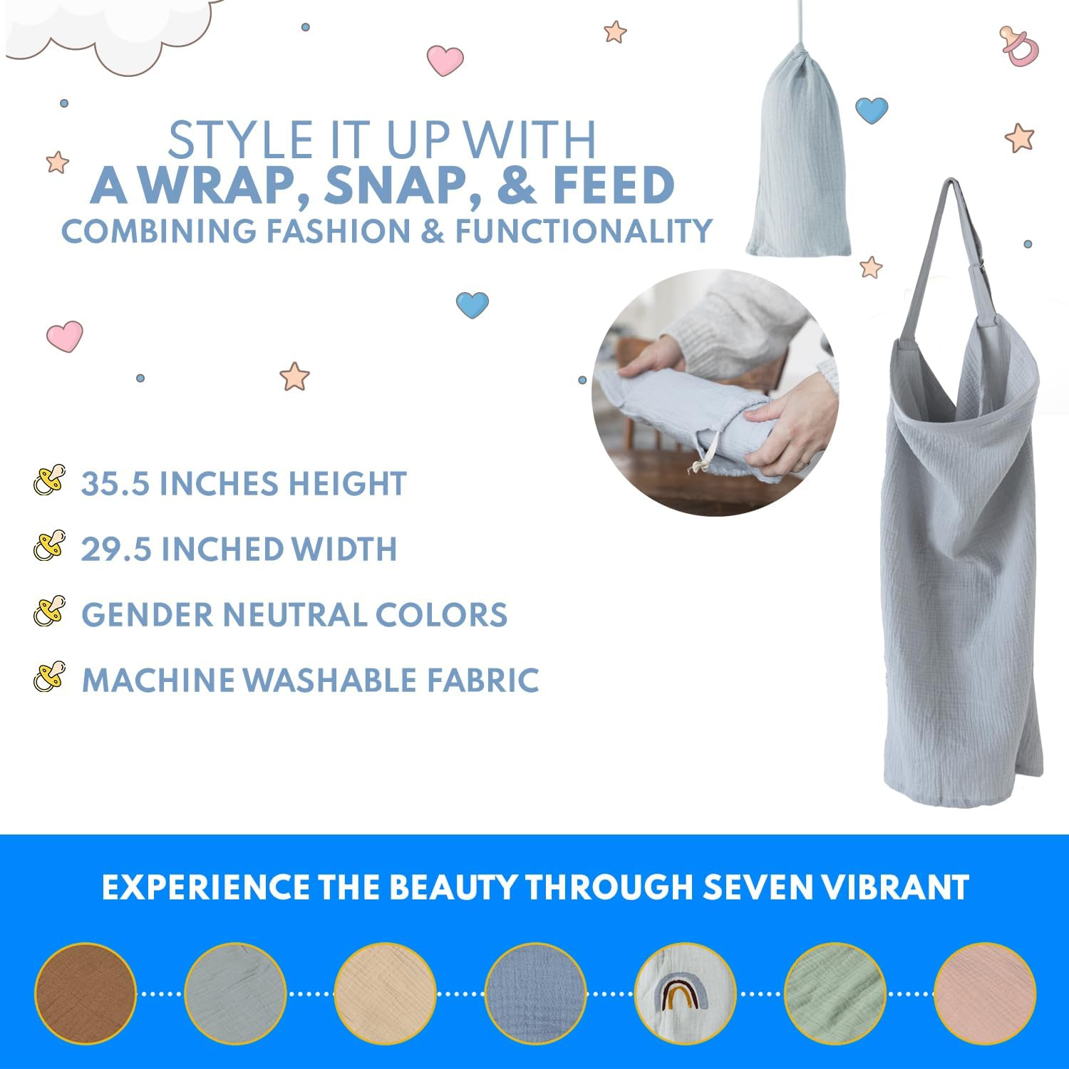 ACTIVE BABY Nursing Cover for Breastfeeding Mom with Adjustable Hoop for Hand Free Breathable Nursing Cover up | 100% Muslin Cotton Light Weight Breastfeeding Cover Wrap Shawl Scarf (Evaporation Gray) - Evaporation Gray image number 2