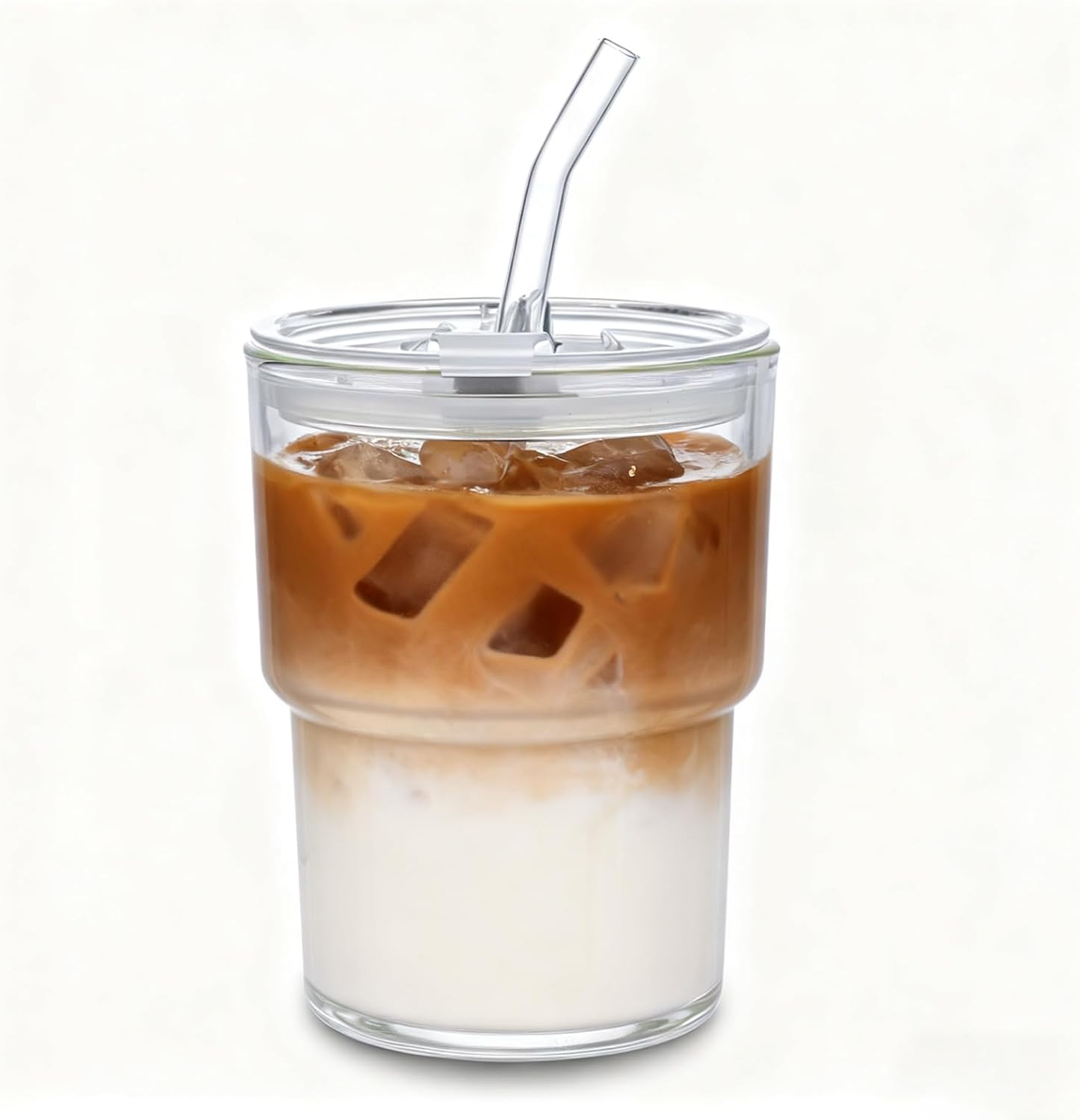 13Oz Glass Tumbler with Straw and Lid Sealed, Carry on Reusable Iced Coffee Cups,Thick Wall Glass Coffee Drinking Glassware Cups image number 1