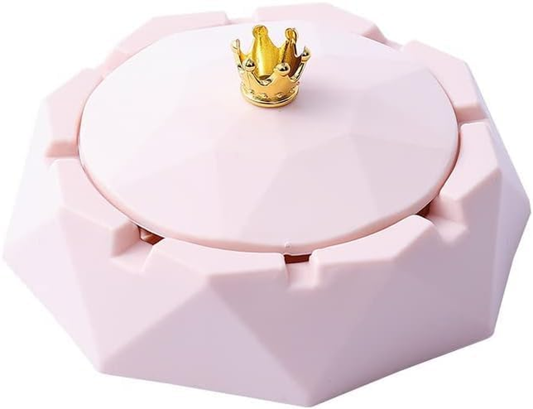 Pink Crown Stainless Steel Ashtray with Lids, Cigarettes Ashtray for Indoor or Outdoor Use, Windproof, Ash Holder for Smokers, Desktop Smoking-Ash Tray for Home, Office Decoration, image number 3