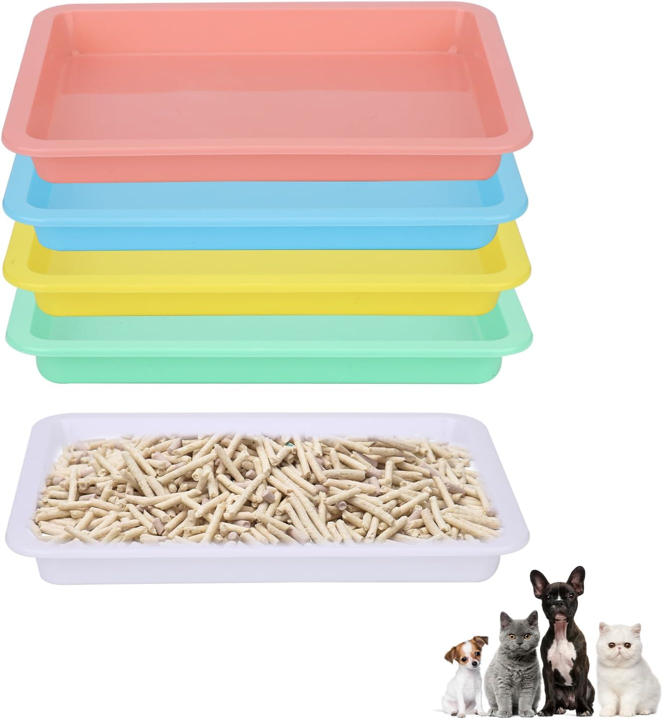 5Pcs Plastic Cat Litter Trays, Shallow Litter Box - Cat Waste Tray for Indoor Kittens (5 Colors) image number 1