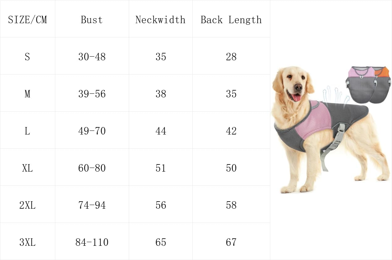 Dog Cooling Vest Harness for Medium Large Dog, Outdoor Walking Dog Cooler Jacket Sun Protection Breathable, Adjustable Reflective Summer Dog Clothes Apparel Shirt Lightweight (Pink, S) image number 1