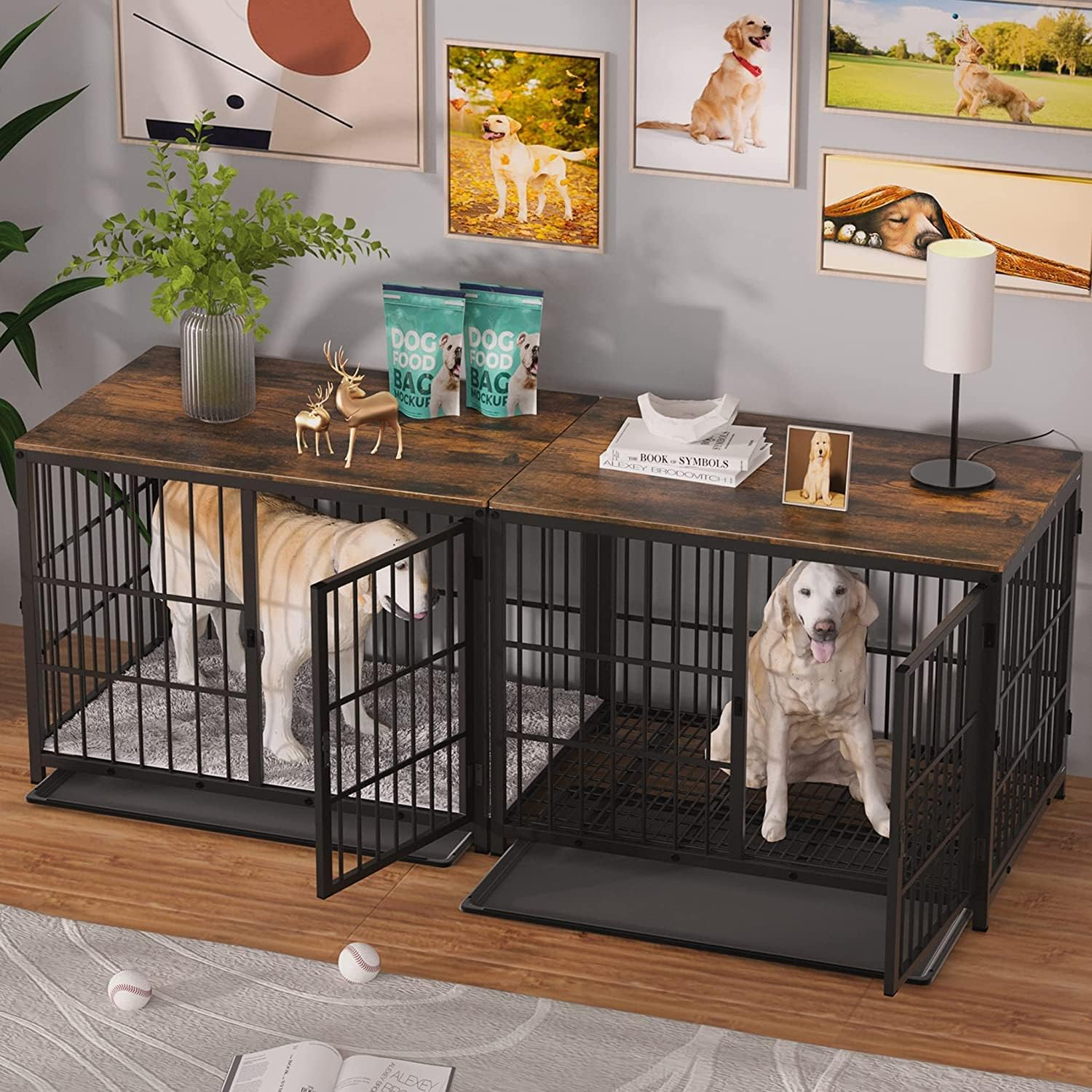 Heavy Duty Dog Crate Furniture: 84Inch Wooden Dog Crates End Table Kennel with 3 Doors and Removable Tray - Extra Large Puppy Indoor Training Playpen House Decorative Side Table Cage Rustic Brown image number 4
