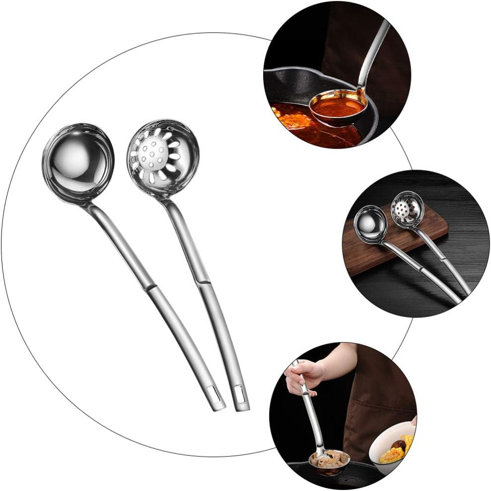 Cabilock 2Pcs Stainless Steel Handle Soup Scoop and Slotted Spoon Ergonomic Kitchen Utensils for Cooking and Serving Easy to Clean Prevents Spills Convenient Storage Hook image number 5