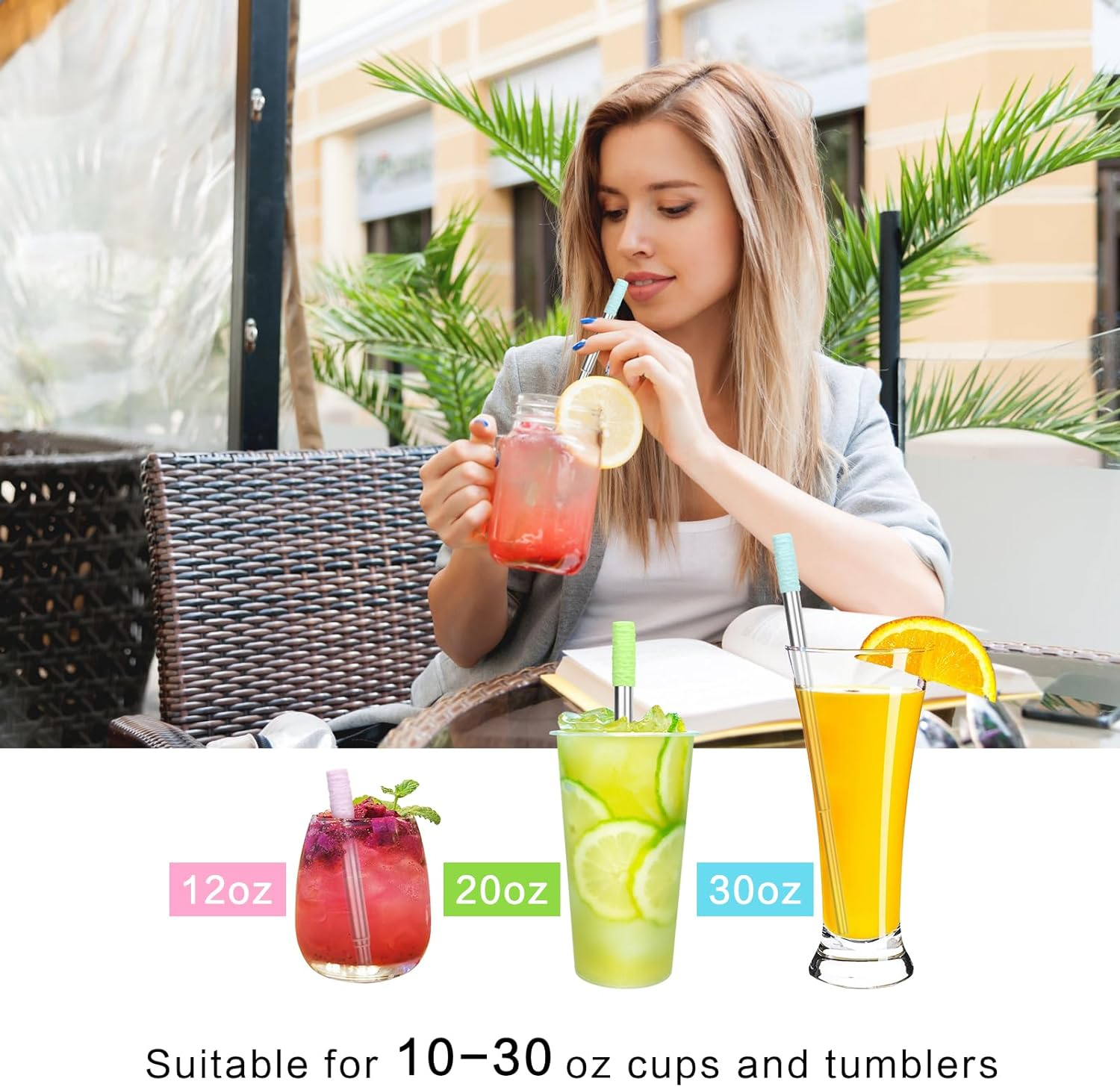 FYY Reusable Straws - 3 Pack Collapsible Stainless Steel Straws with Cleaning Brush and Silicone Tips Portable Travel Telescopic Drinking Straws with Storage Case and Keychain Ring