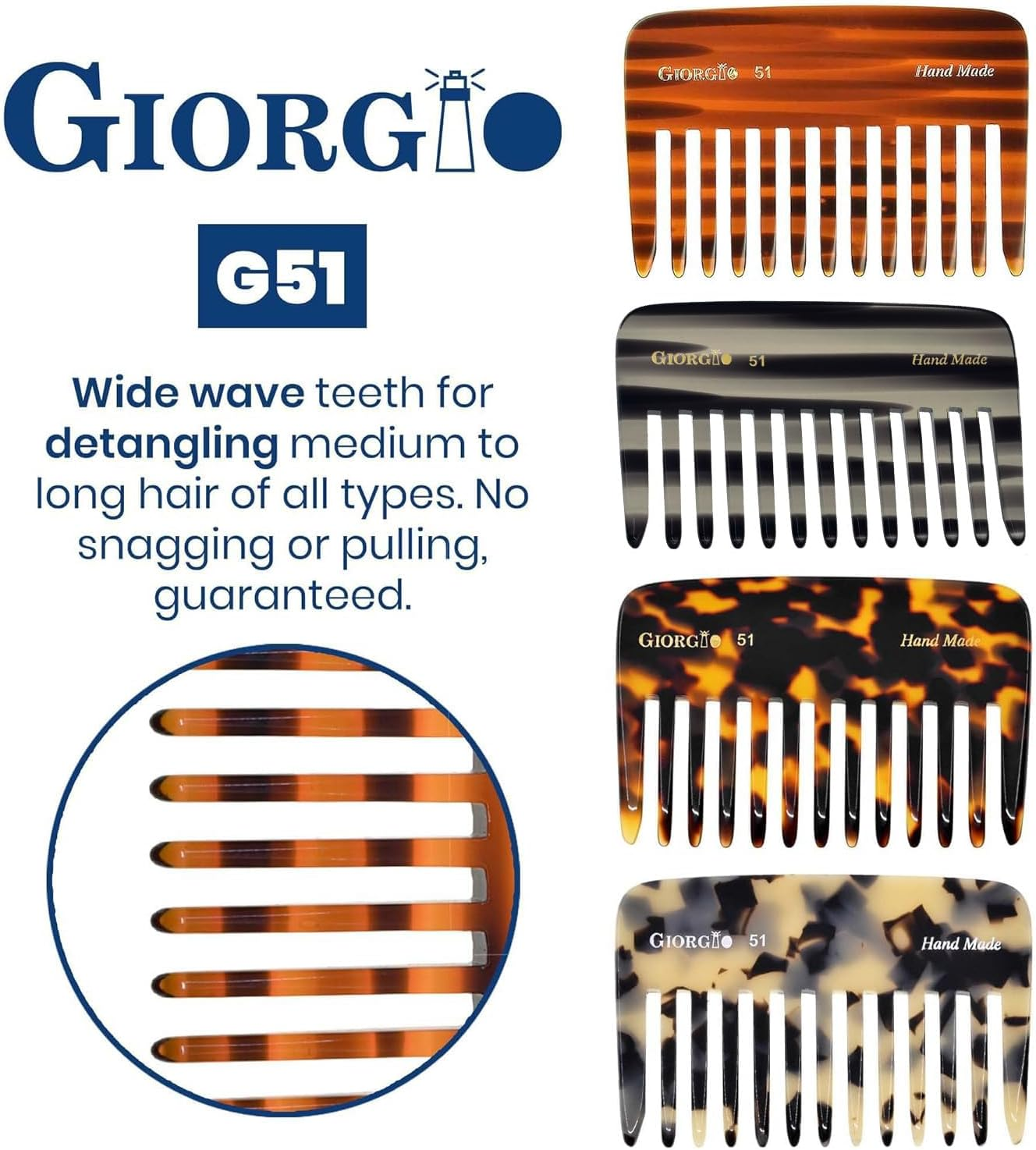 Giorgio G51 Graphite Small Travel Purse Detangling Comb - Wide Teeth Pocket Comb for Thick, Curly and Wavy Hair, Wet or Dry Use, Handmade of Cellulose, Saw-Cut, Hand Polished image number 1
