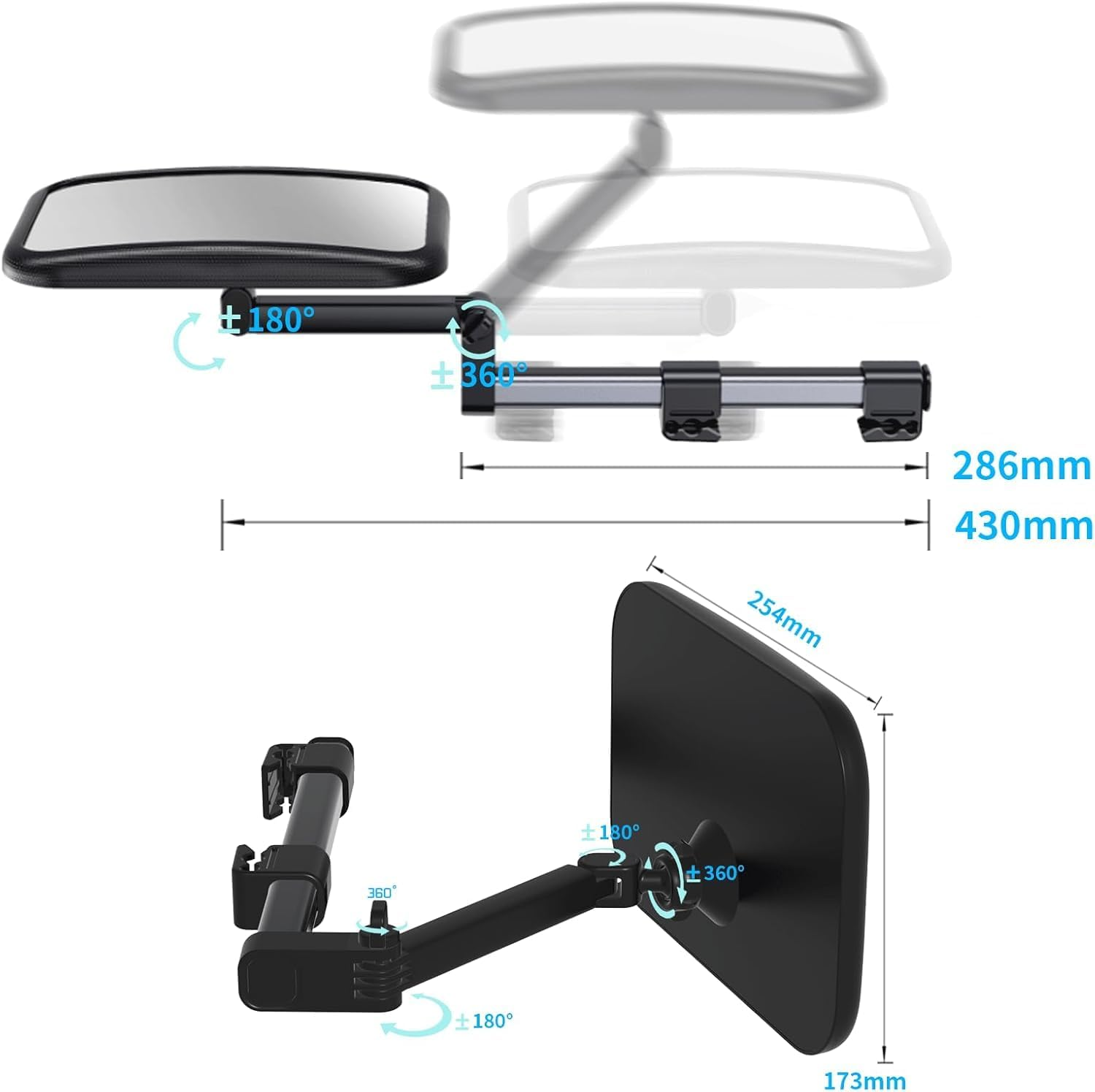 Baby Car Mirror Rear Facing, Safety Adjustable Car Seat Mirror for Baby Extendable Camera Monitor with Hook Clip Design Clear View