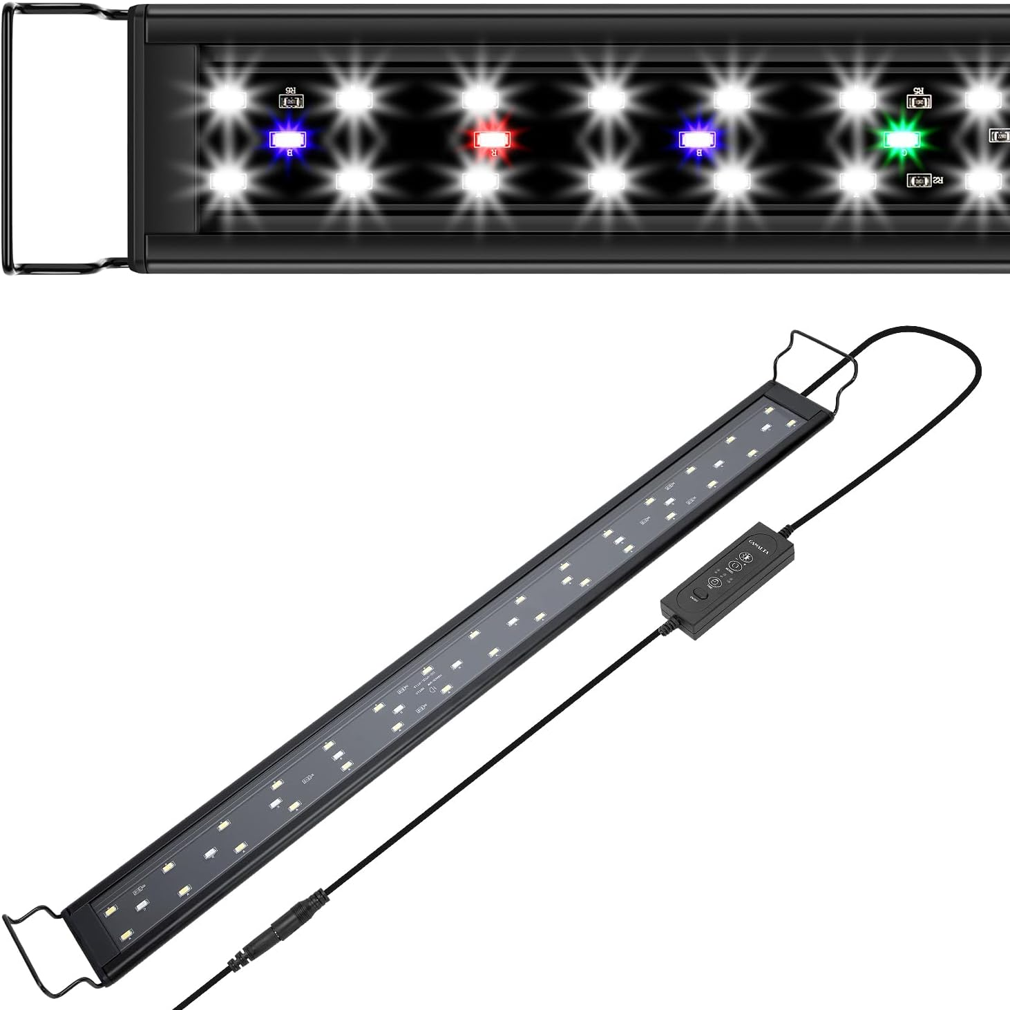 Aquarium Light,Full Spectrum Aquarium Light with Expandable Bracket,White Blue Red Green Leds, Adjustable Timer and Brightness for 18~24IN Fish Tank