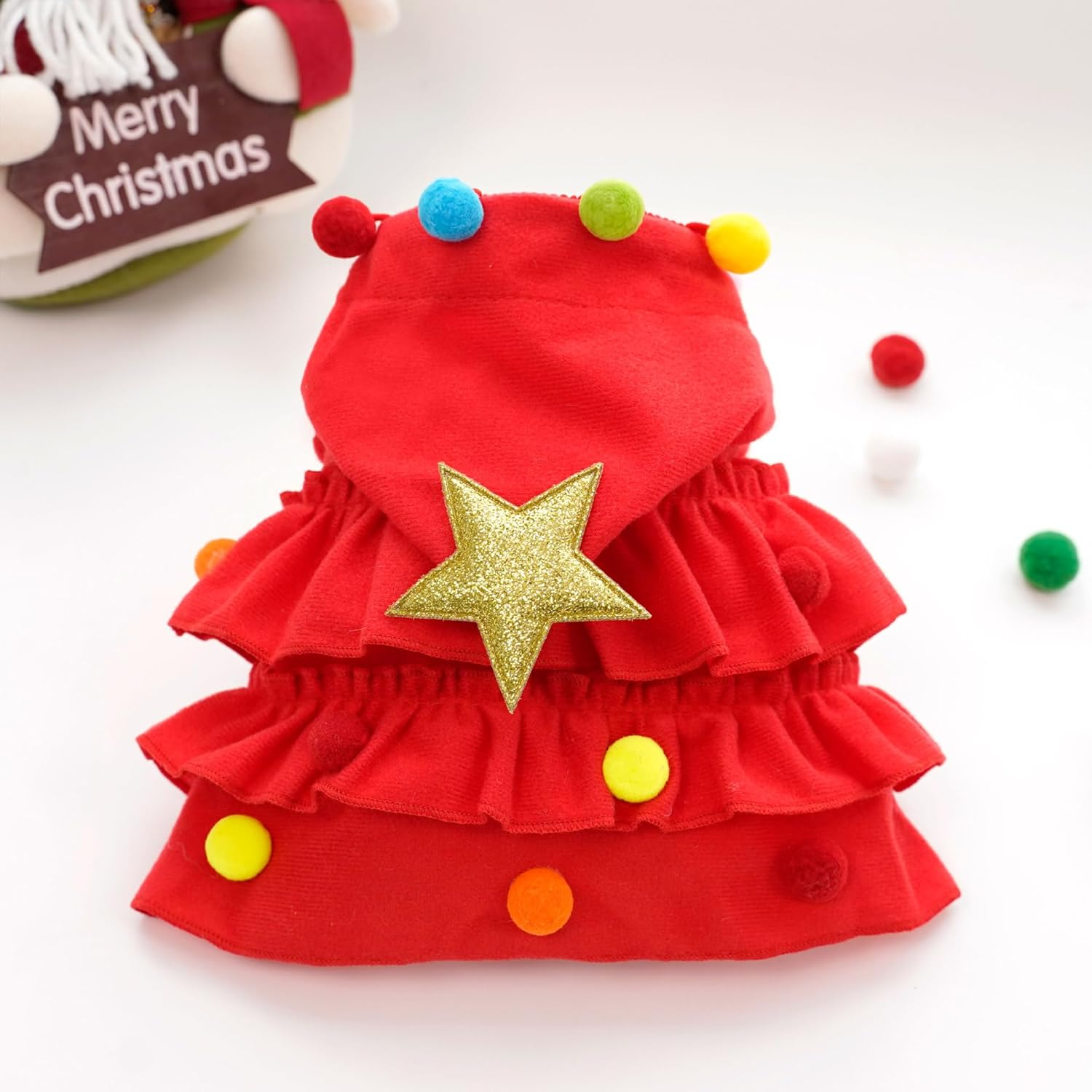 Pet Christmas Clothing Elf Clothing Cat Cloak Dog Clothing Little Cat Cloak Christmas Tree Little Dog Cat Pet (Red, L) image number 2