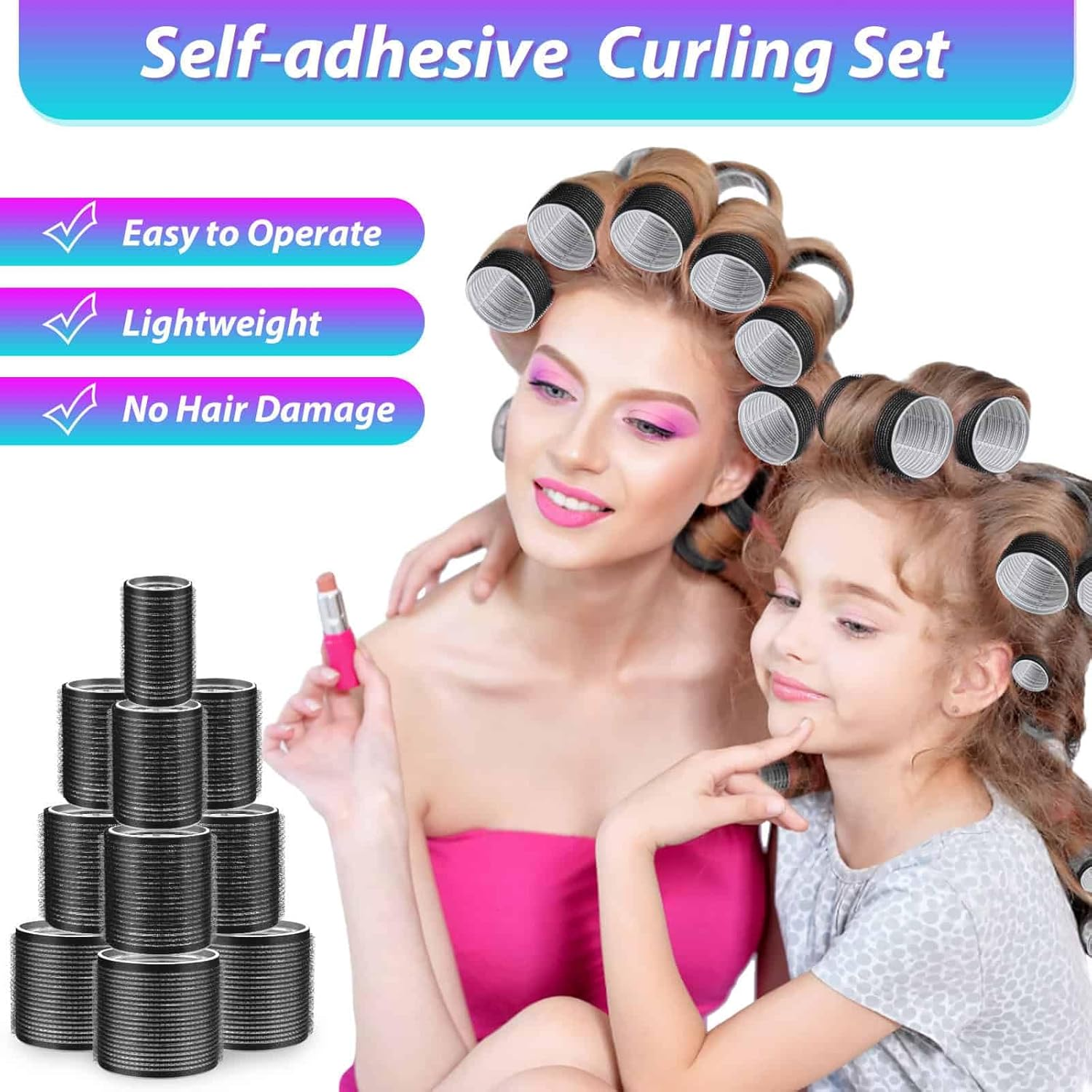 Shynek Rollers Hair Curlers 48 Pcs Set with 24Pcs Hair Rollers 4 Sizes (6 Jumbo Rollers/6 Large Rollers/6 Medium Rollers/6 Small Rollers) and 24 Pcs Hair Clips for Long Medium Short Hair (Black) - Purple image number 5
