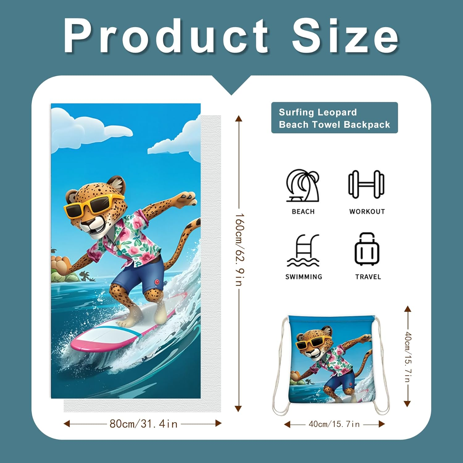 Beach Towel Backpack &ndash; Portable 2-In-1 Sand-Free Beach Towel with Integrated Storage Bag &ndash; Lightweight, Quick-Dry, Printed Towel for Travel, Swimming, Camping & Outdoor Activities (Style 3) image number 5