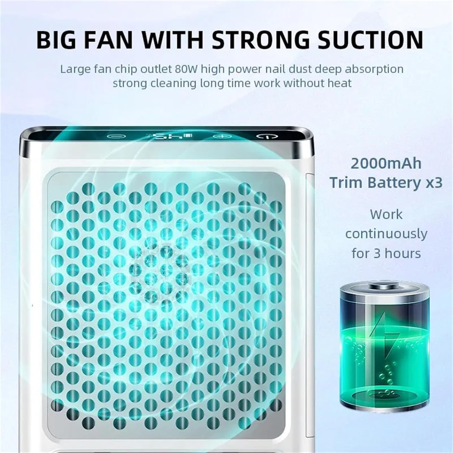 80W Rechargeable Nail Dust Collector, LED Touch Nail Vacuum Cleaner Fan Nail Art Salon Use image number 2