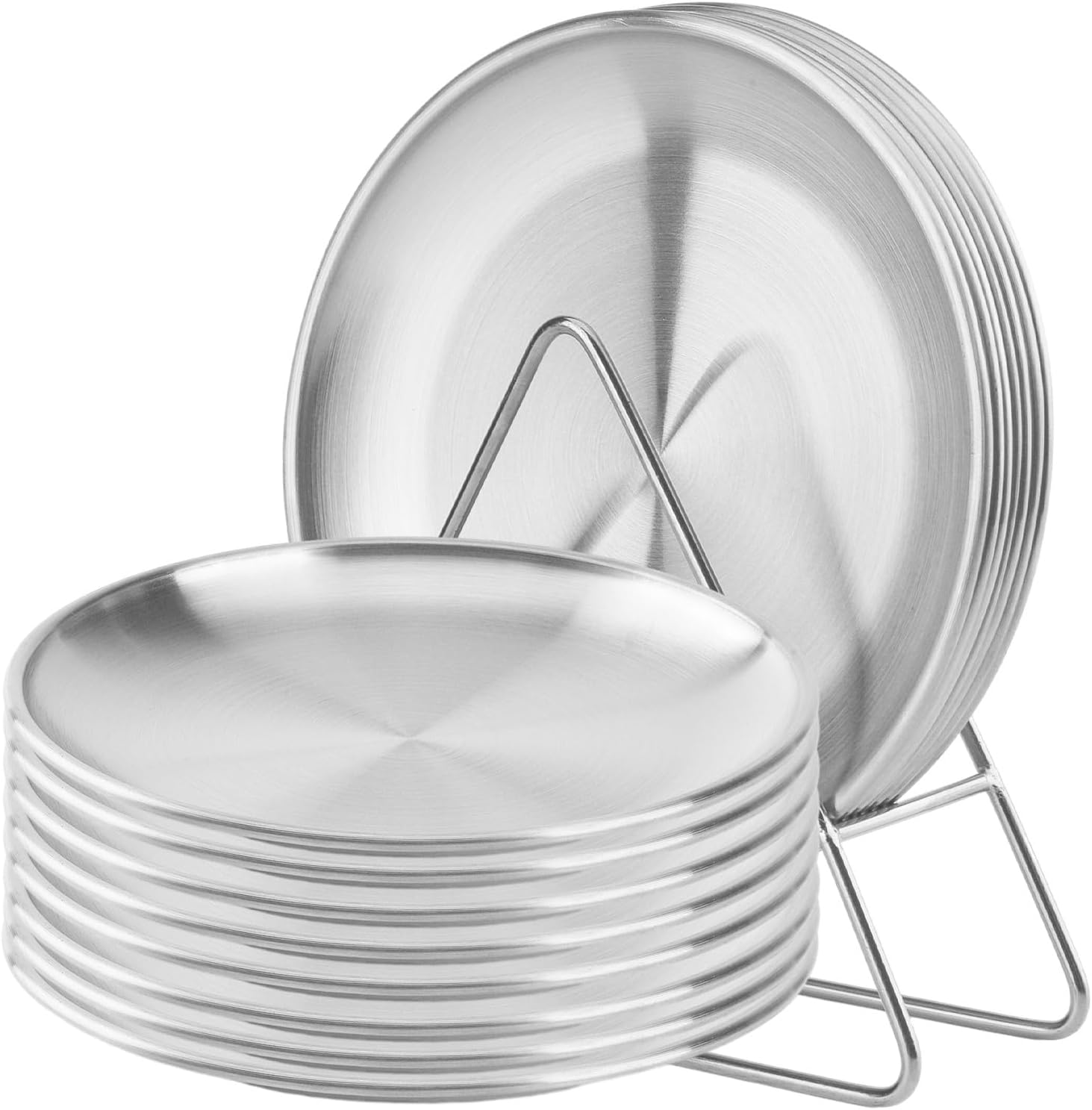 8-Piece 7.8-Inch Appetizer Plate with Stand Set Gold Silver Stainless Steel round Plates Suitable for Cakes Desserts, Salads, Dips, Snacks, Side Dishes (Gold, 7.8Inch)