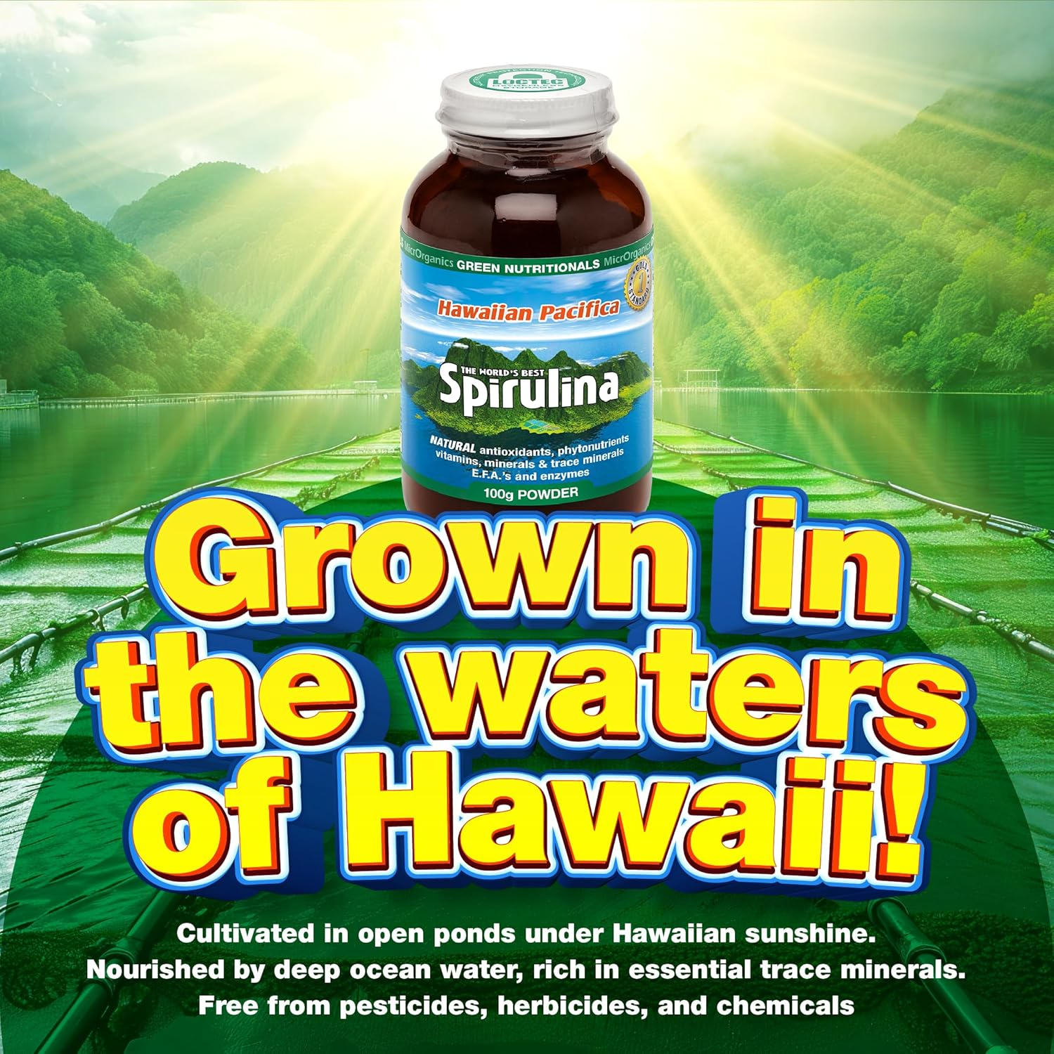 Green Nutritionals Hawaiian Pacifica Spirulina 200 Tablets - Vegan Friendly