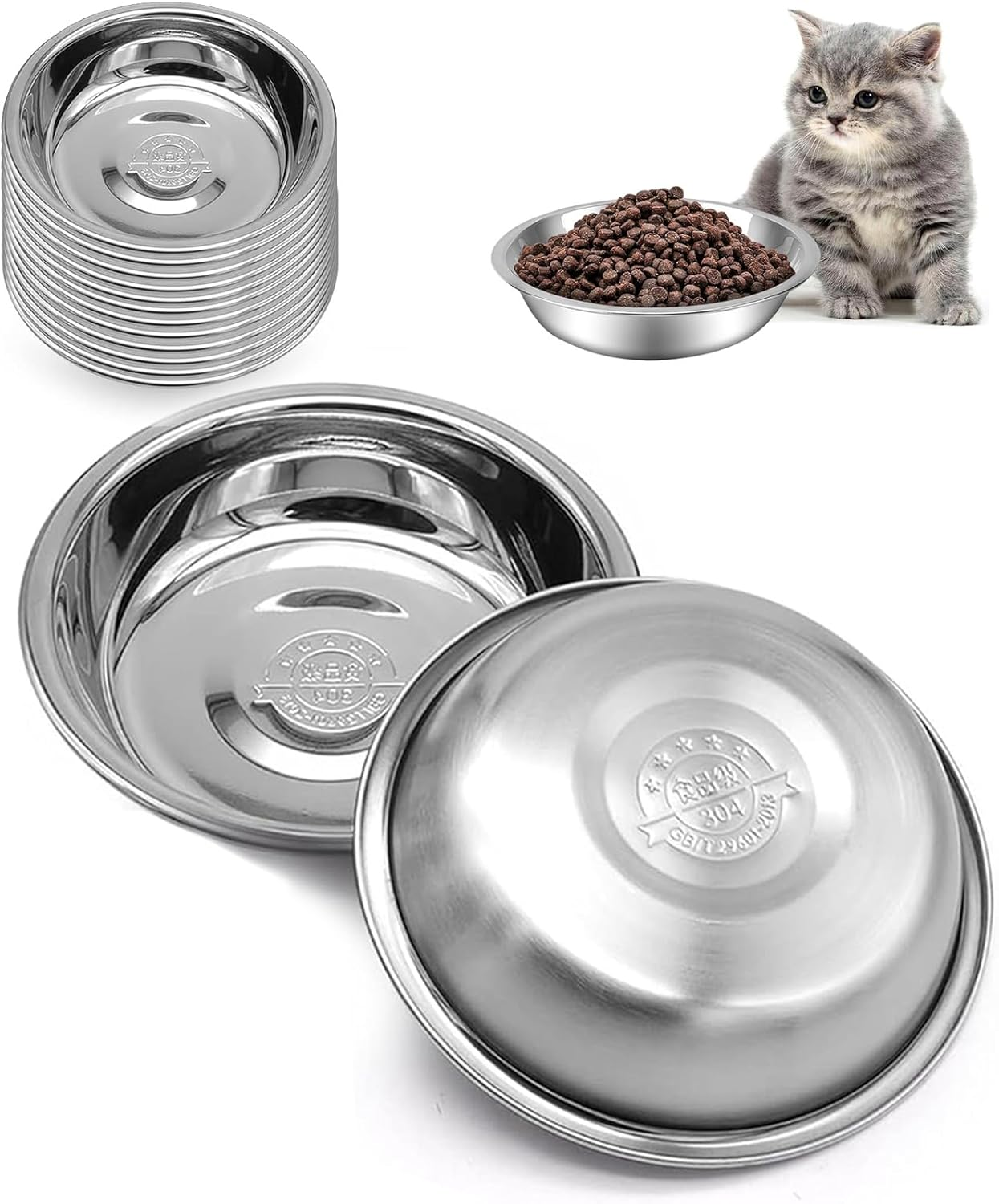 Cat Bowls，Cat Food Bowl,Stainless Steel Dog Treat Dish for Indoor Dogs Shallow and Wide Dog Wet Treat Dish Pet Feeding Dish Whisker Fatigue Relief Dog Dish for Puppy Kitten (12Packs) image number 1