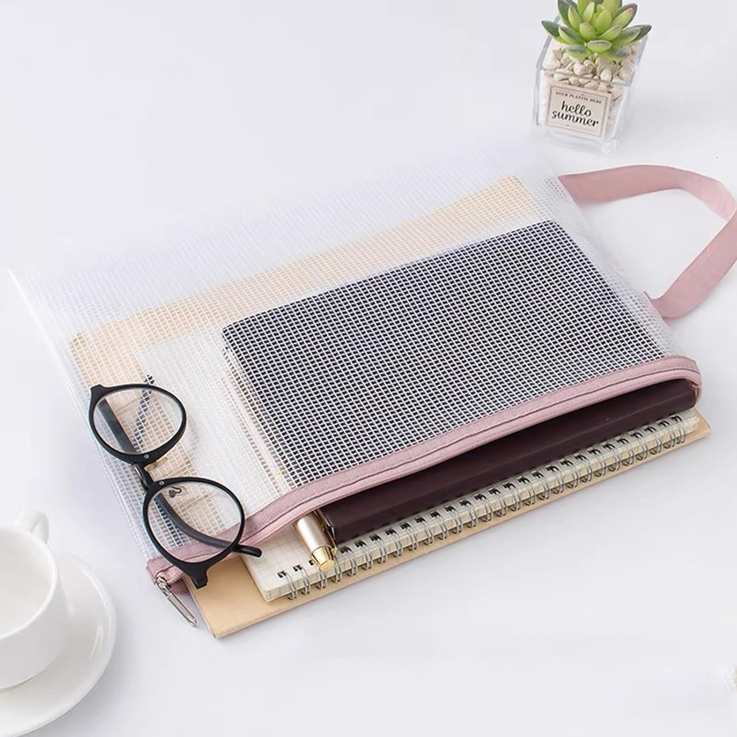 10PCS Mesh Zipper Pouches Bags, A4 Plastic Wallets Folders with Holder, File Document Folders Bags for School Office Travel Supplies, File Jackets & File Pockets, 5 Colors image number 3