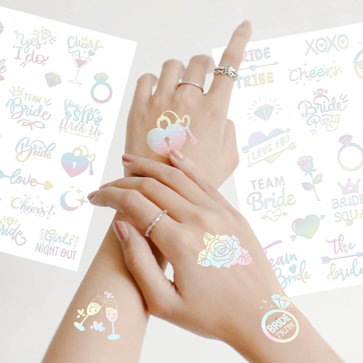 Cheers Bachelorette Temporary Tattoos, 60 Styles Bride Glitter Temporary Tattoos, Bachelorette Party Decorations, Bridesmaid Favor + Bride to Be + Diamonds, Fake Tattoos image number 6