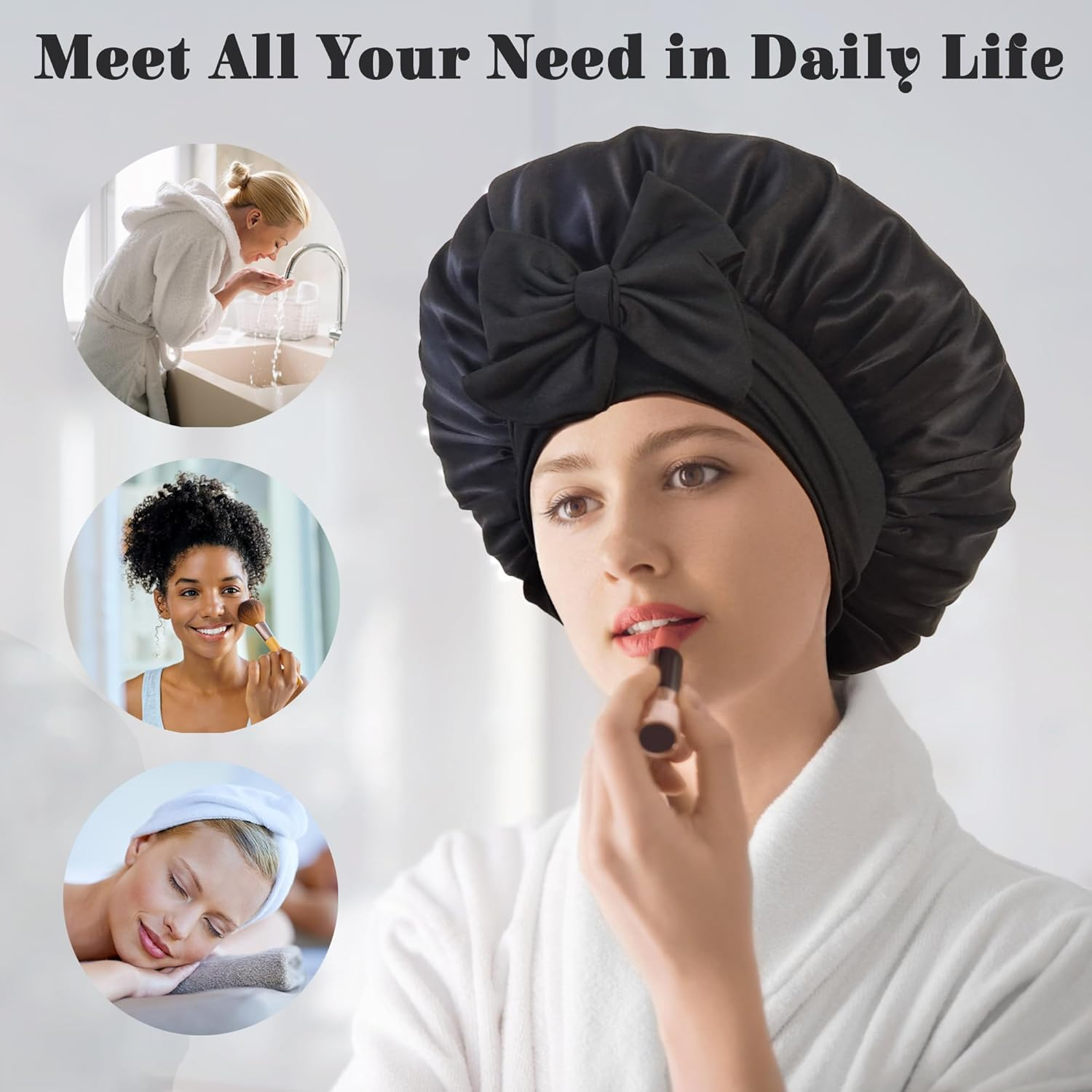 100% Mulberry Silk Bonnet for Sleeping Women, Real Silk Bonnet with Tie Band, Large Sleep Bonnets for Women, Double-Layer Sleep Cap for Braids Curly Hair image number 1