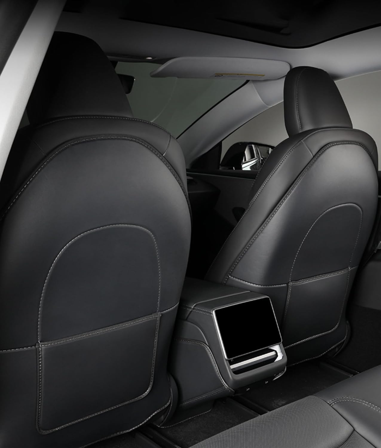 Car Seats Back Cover for Tesla Model 3/Y/S, Leather First Row Seats Back Cover with Pocket, Kick Mats Seat Protector Case, Set of 2, Wear-Resistant, Waterproof, Anti-Fouling