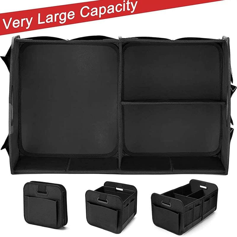 Trunk Organizer for Car, Reinforced Handles, Collapsible Multi-Compartment Car Trunk Organizers Foldable and Waterproof, 600D Oxford Polyester, Suitable for Any Car, SUV, Mini-Van (Black) image number 2