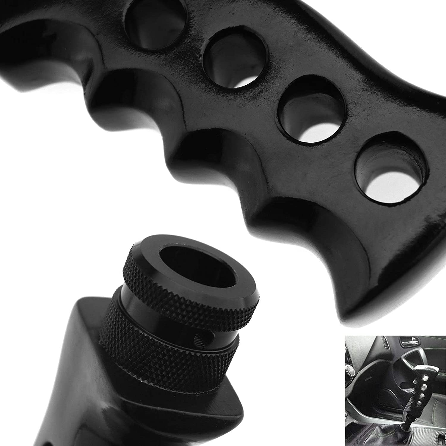 Black Aluminum Alloy Handle Grip Manual Car Gear Shift Knob Shifter Kit image number 3