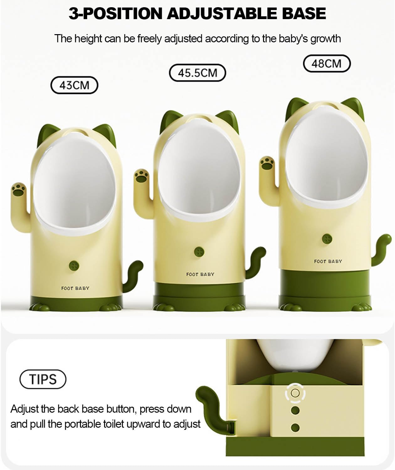 Toddler Cat Potty Training Urinal for Boys,3-Level Height Adjustment (1-6 Years Old) with Cleaning Brush and Catheter,Portable Toddler Urinal Toilet Training Solution for Boys (Custard) image number 3