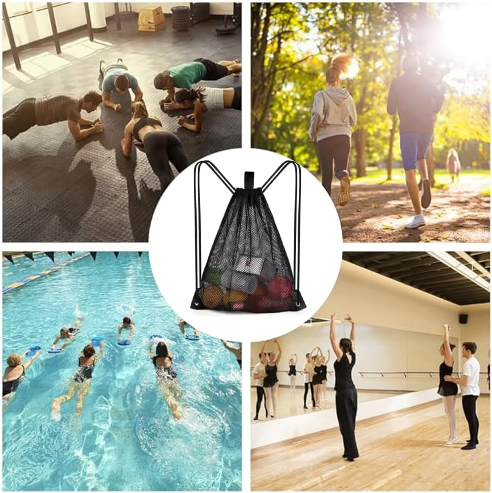 DACUAN Drawstring Sports Equipment Mesh Bag, Mesh Bag Drawstring Storage Backpack Mesh Beach Bag Mesh Gym Bag Heavy-Duty Sport Equipment Storage Bag for Beaching Swimming Gym Shopping image number 3