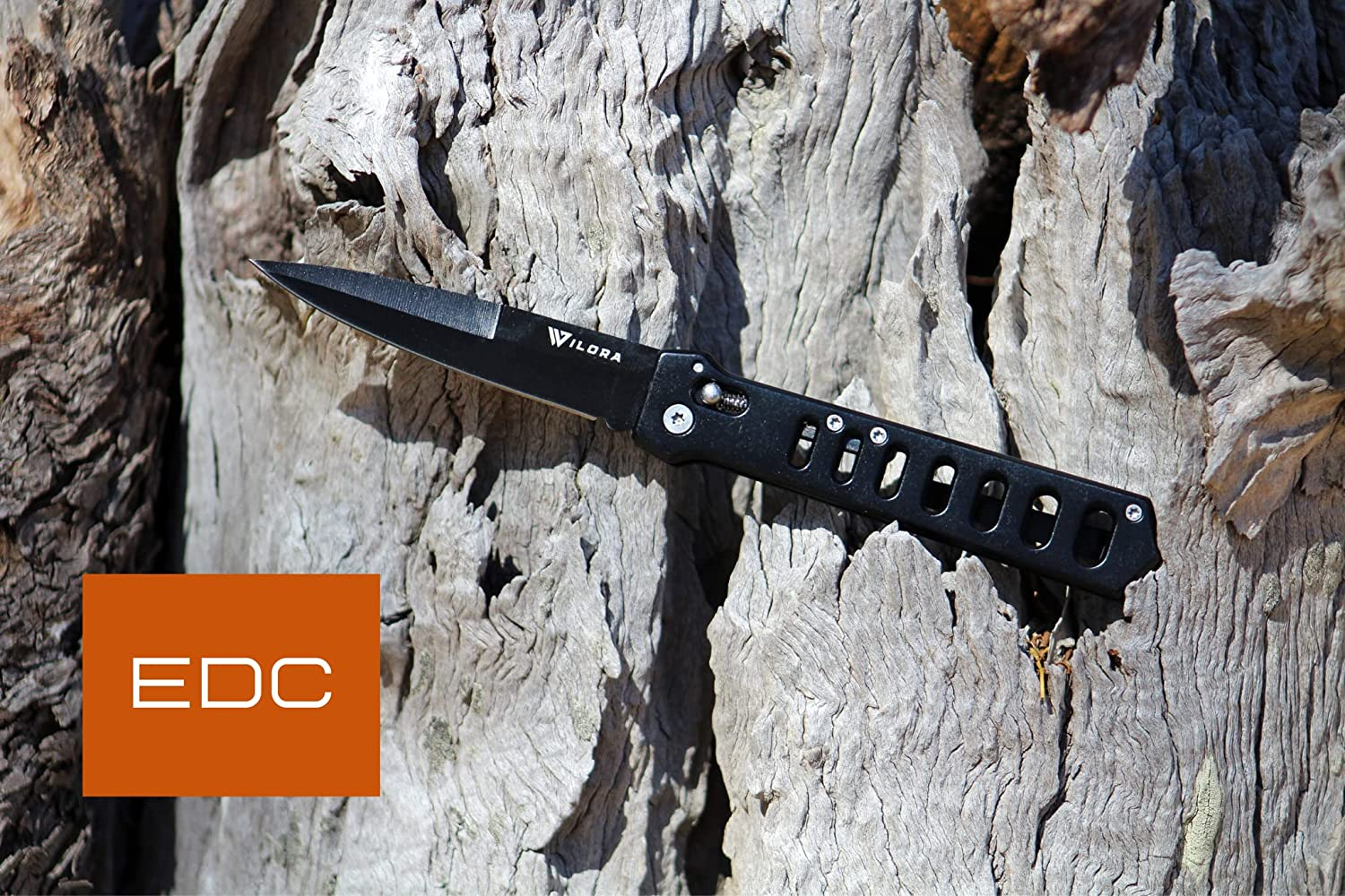 Wilora Black Folding Knife - Includes Sharpening Stone | EDC Pocket Knife image number 4