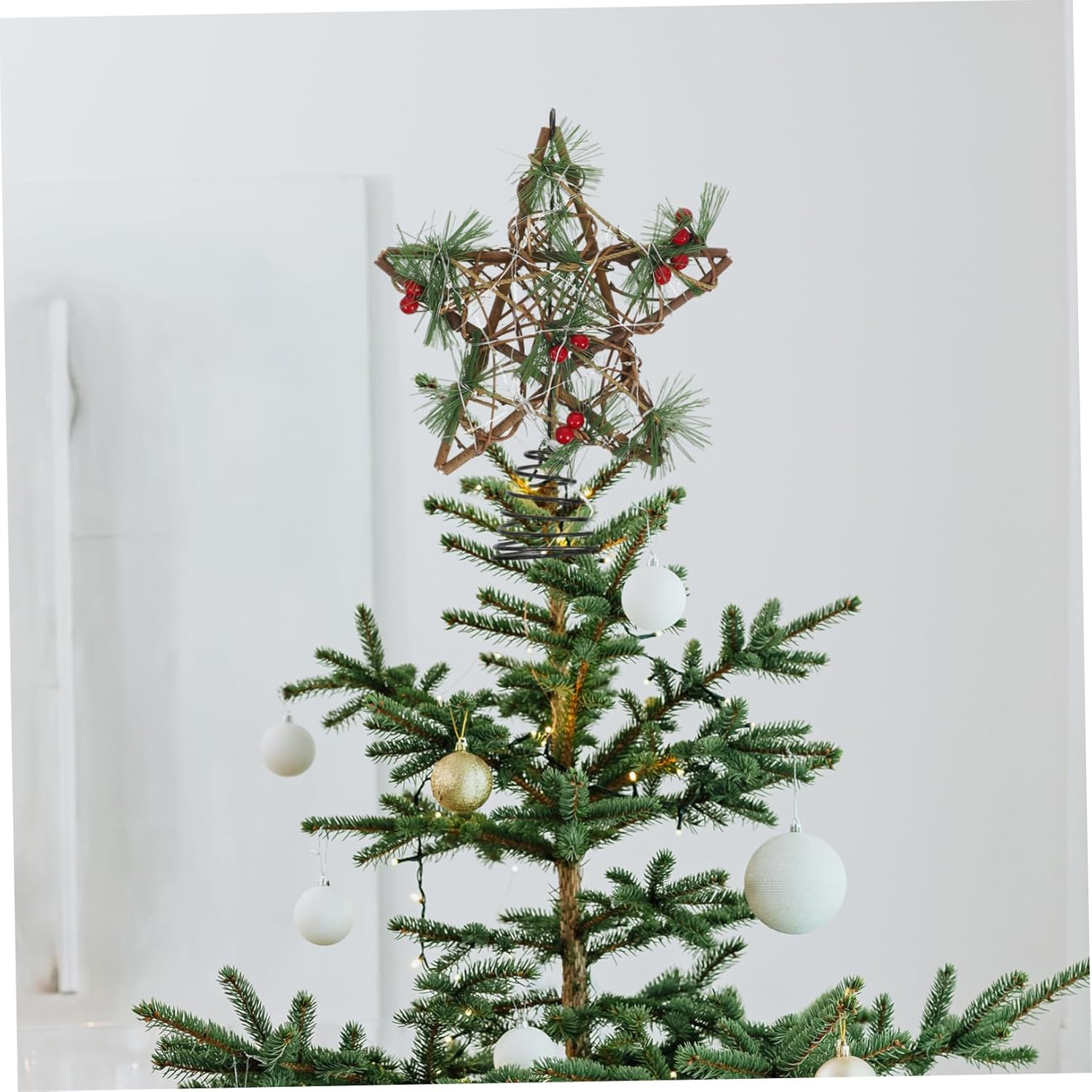 LED Wooden Christmas Tree Star Topper Five-Pointed Hollow Iron Ornament for Xmas Tree Adds Romantic Atmosphere - Assorted Color image number 2