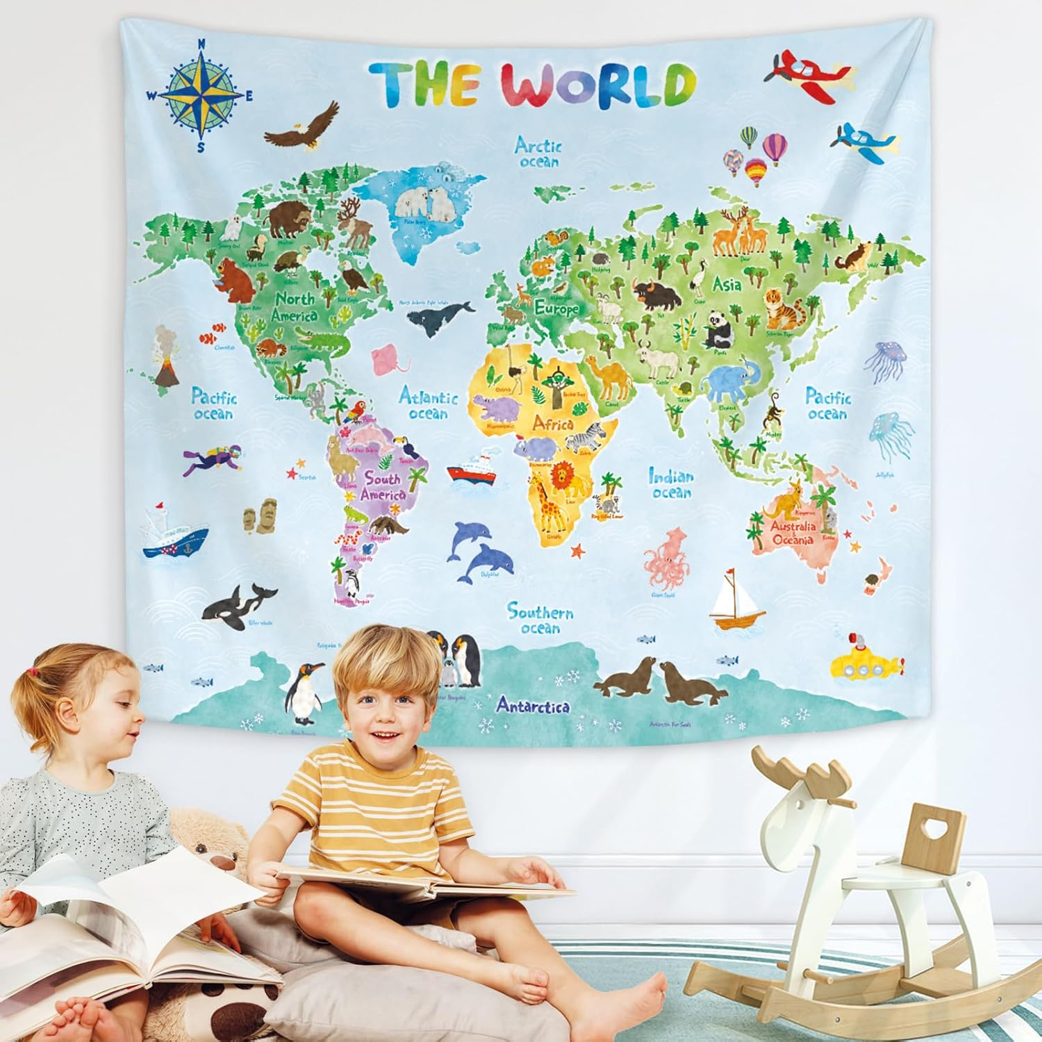 BASHOM TP-001 Animal World Tapestry Poster for Kids Educational Learning Wall Hanging for Bedroom Living Room Nursery Dorm Home Decor 60''X50''(150X130Cm) image number 1