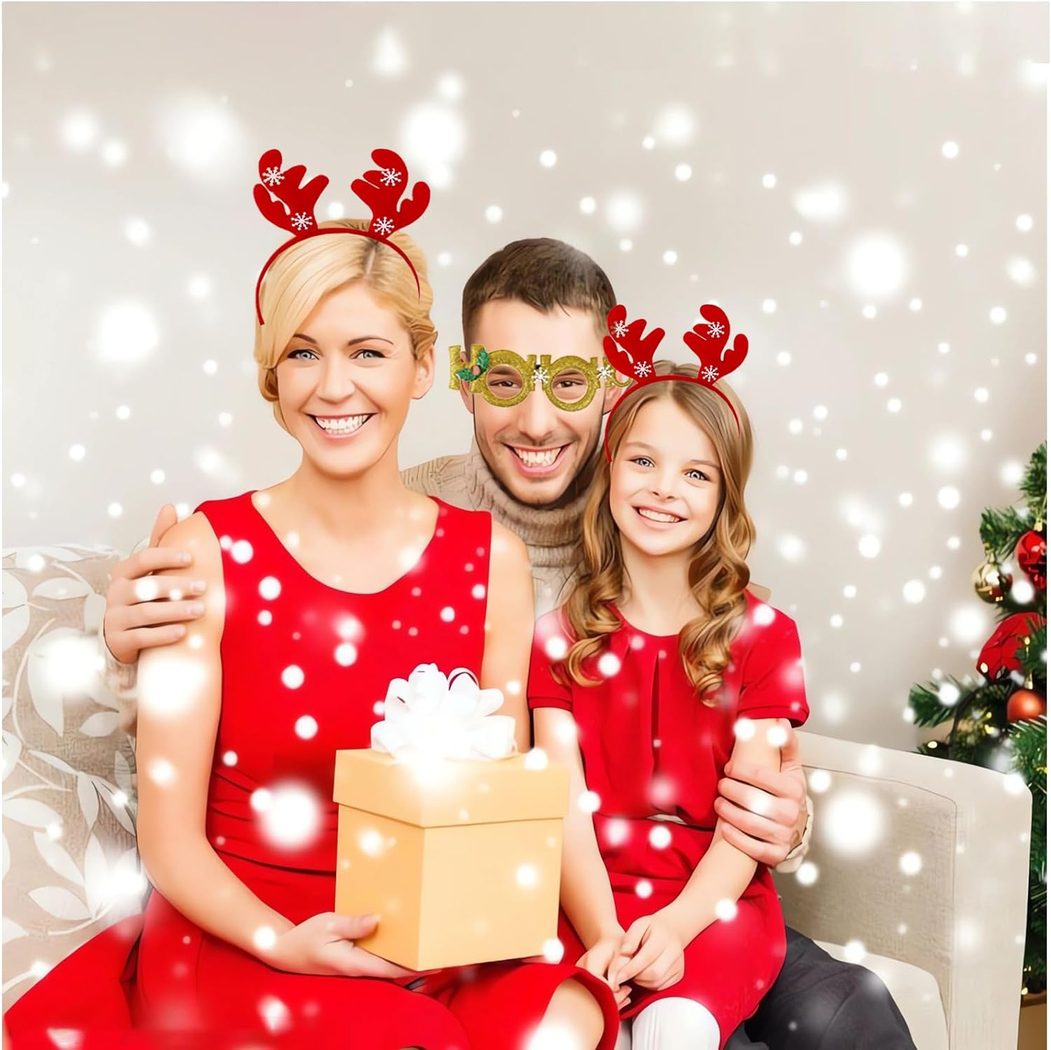 Christmas Glasses Frame and Headbands Set 12Pcs, Cute Head Hat Toppers, Holiday Party Decorations Decorations Gift, Christmas Party Supplies for and Holiday Parties image number 2