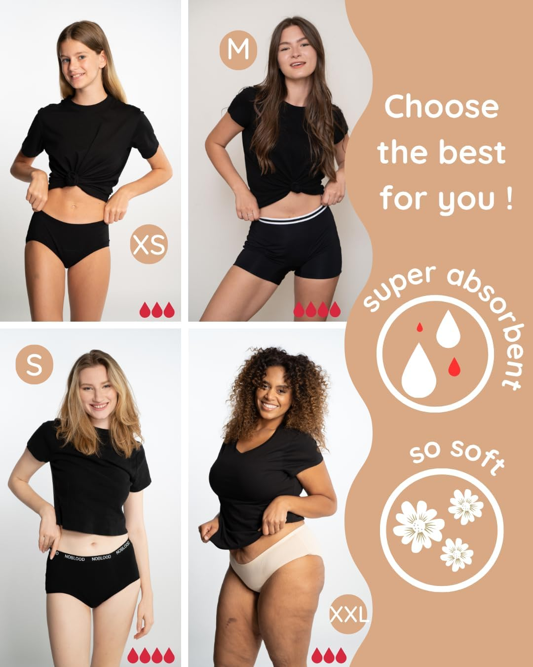 Noblood Period Underwear = 2-3 Tampons - Washable - Cotton - Ecological - Menstruation - Underwear for the Period - Period Briefs - Absorbent - Girls Women - XXS / 3XL image number 3