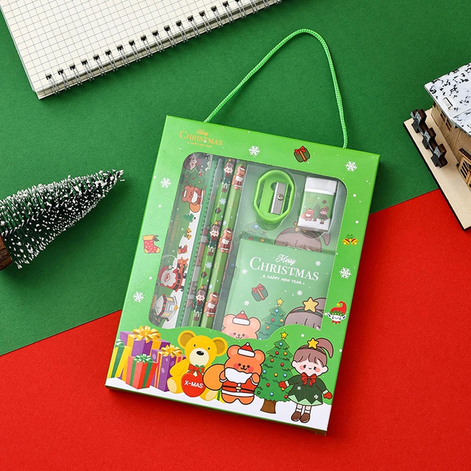 Christmas Stationery Sets for Kids,Student Christmas Stationery Set of 6 - Christmas School Party Favors, Fashionable Multiple Colors Festive Stationery Supplies for Christmas Birthday image number 1