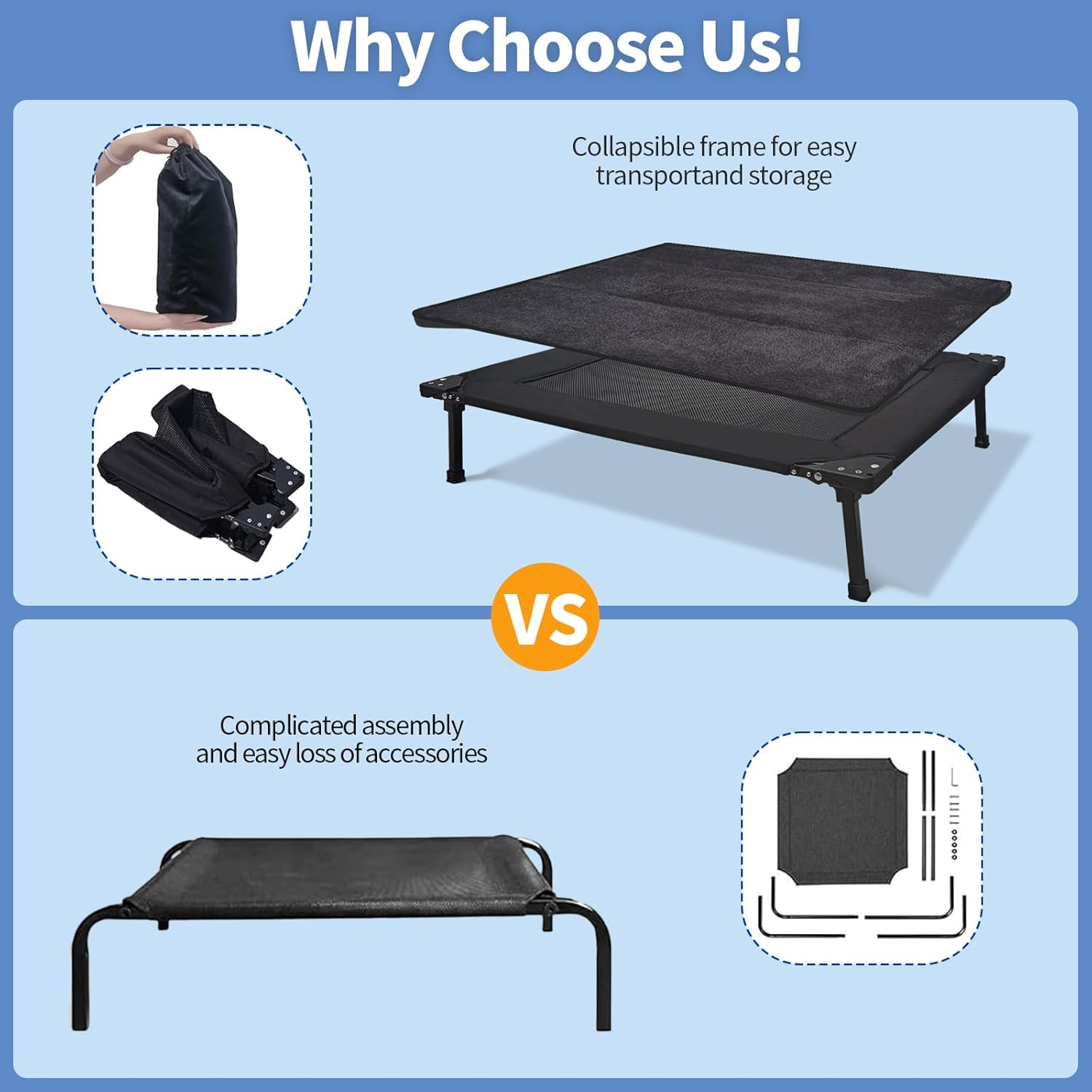 Elevated Dog Bed Foldable Raised Frame with Removable Cushion Portable Waterproof for Small Dogs Indoor Outdoor Camping Travel image number 4