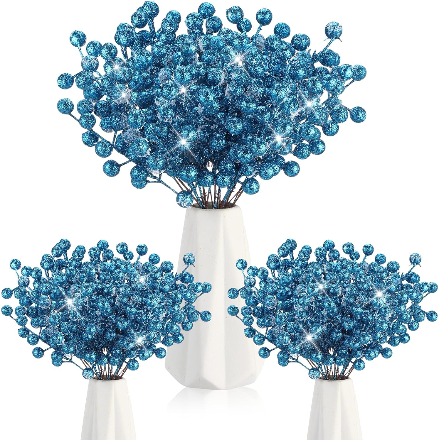 Geosar 30 Pieces Artificial Christmas Berry Picks with Snowflake Glitter Artificial Holly Berry Stems for Christmas Tree Ornaments Vases DIY Crafts Home Wedding Party Holiday Decor(Light Blue) - Baby Blue image number 7